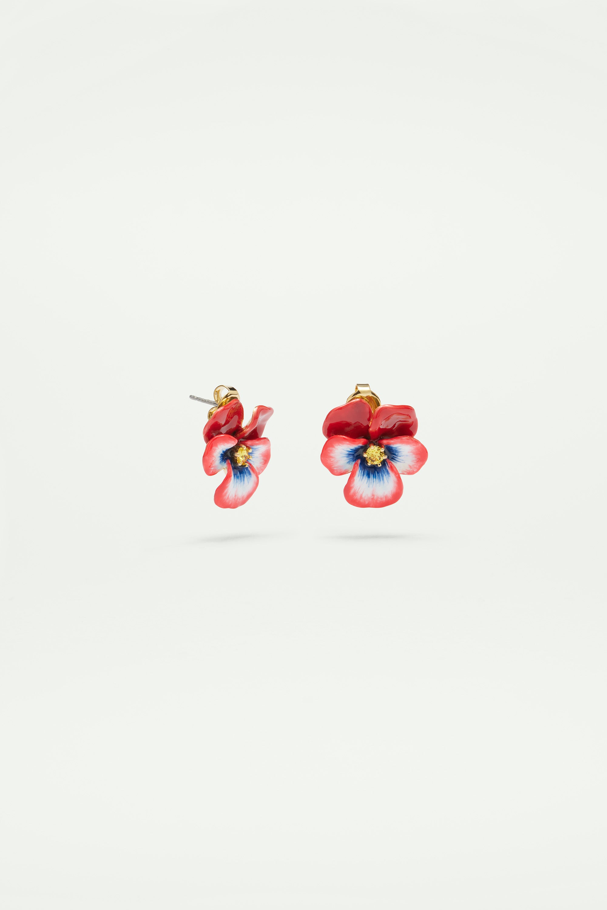 Red pansy and faceted crystal stud earrings