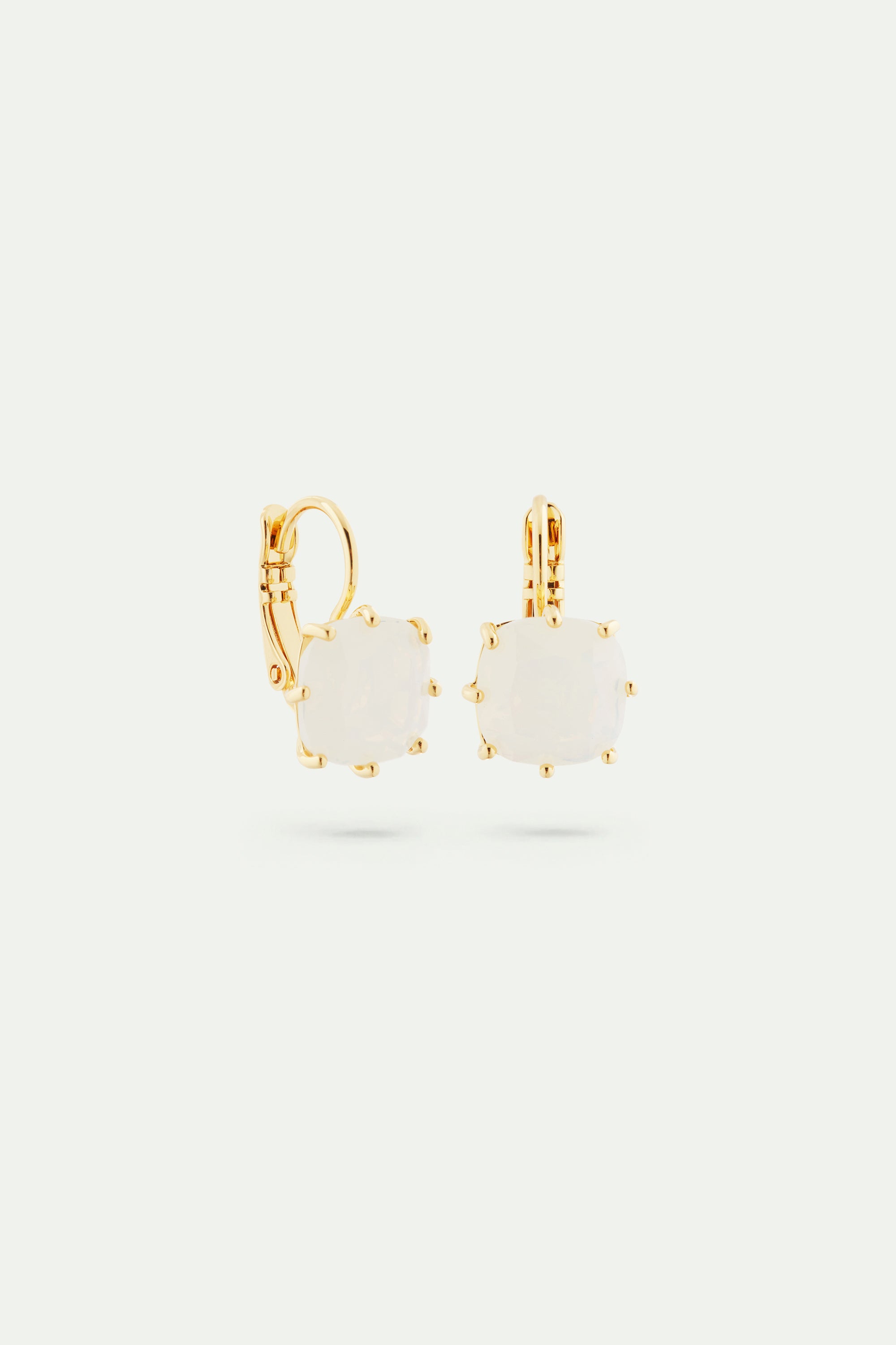 Opalescent white Diamantine square stone sleeper earrings