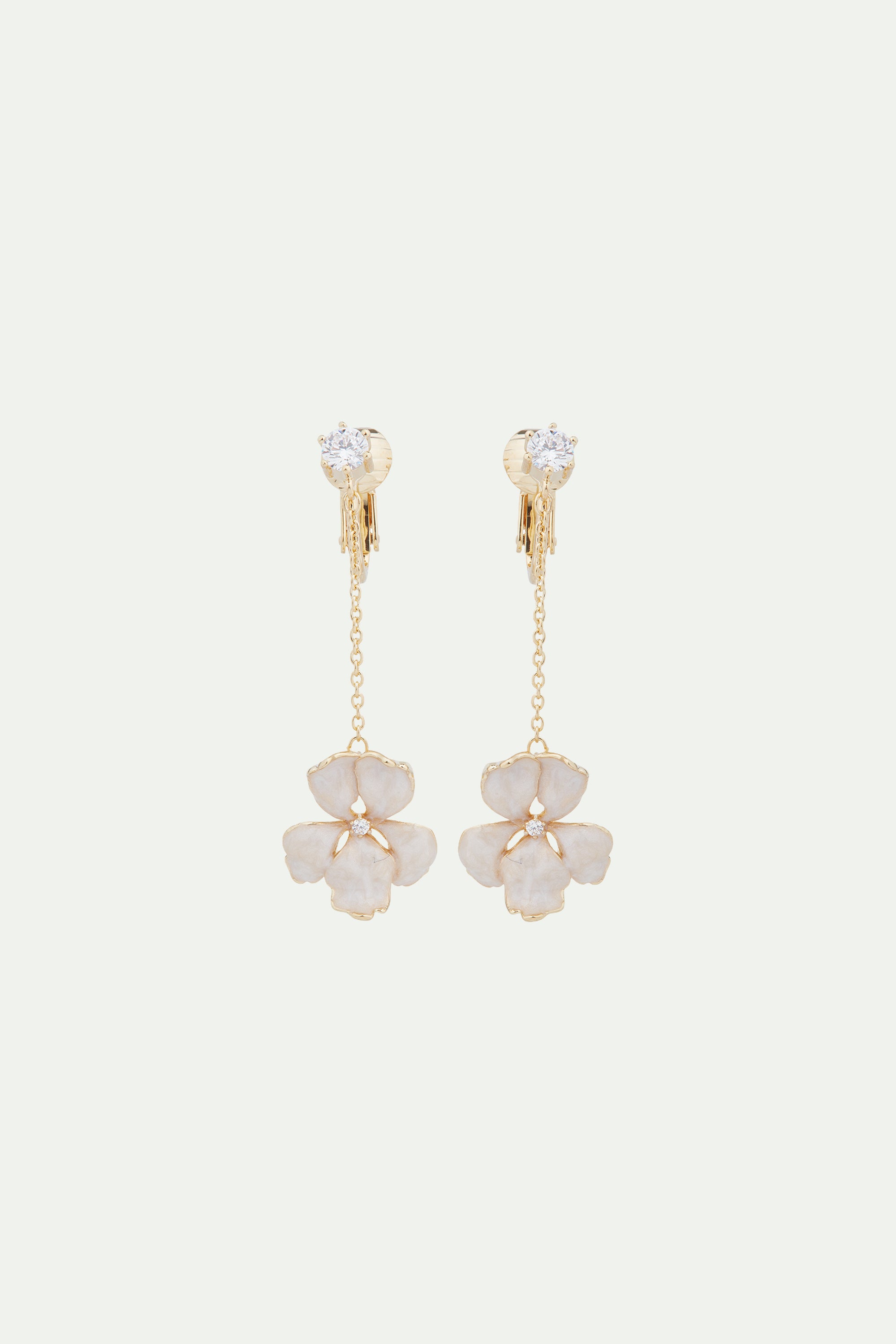 White Iris pendant clip-on earrings