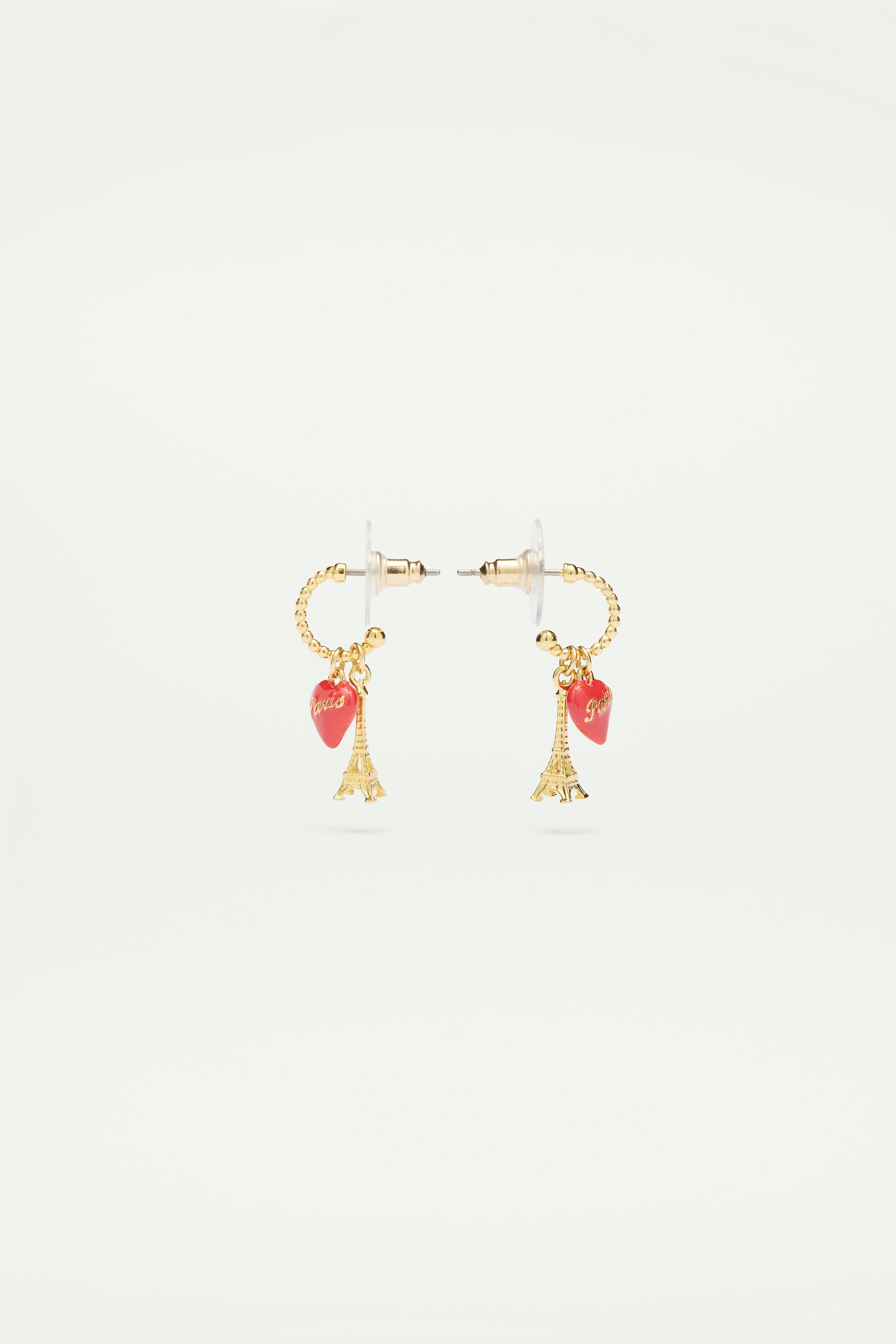 Eiffel tower and red heart post hoop earrings