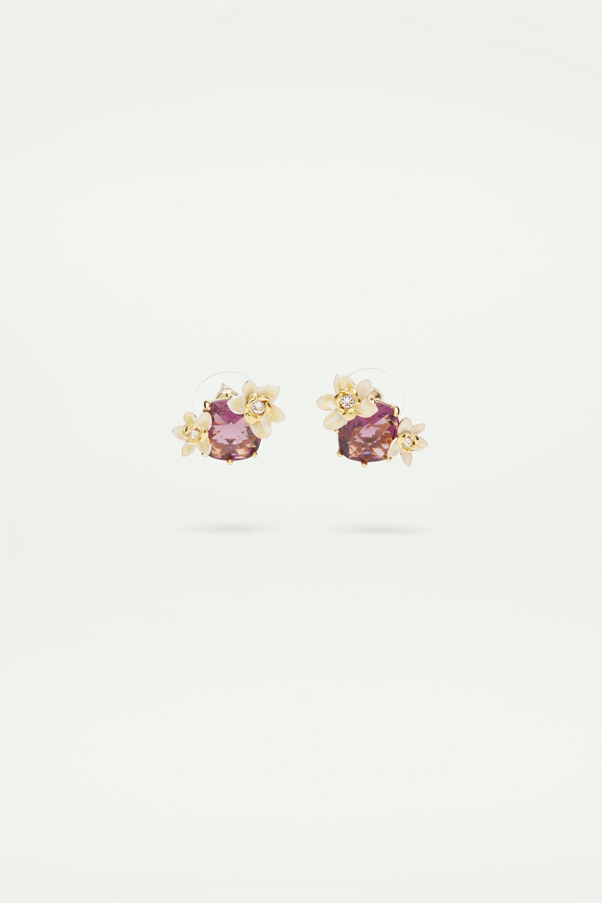 Faceted glass and vanilla flower clip-on earrings