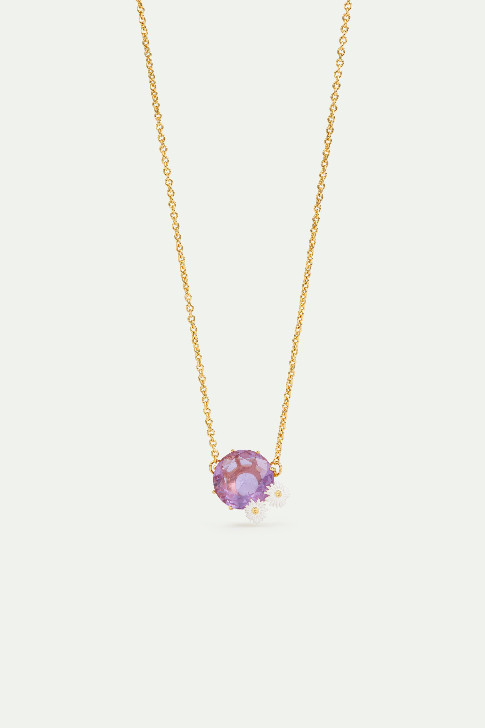 Fine lavender Diamantine round stone necklace with daisies