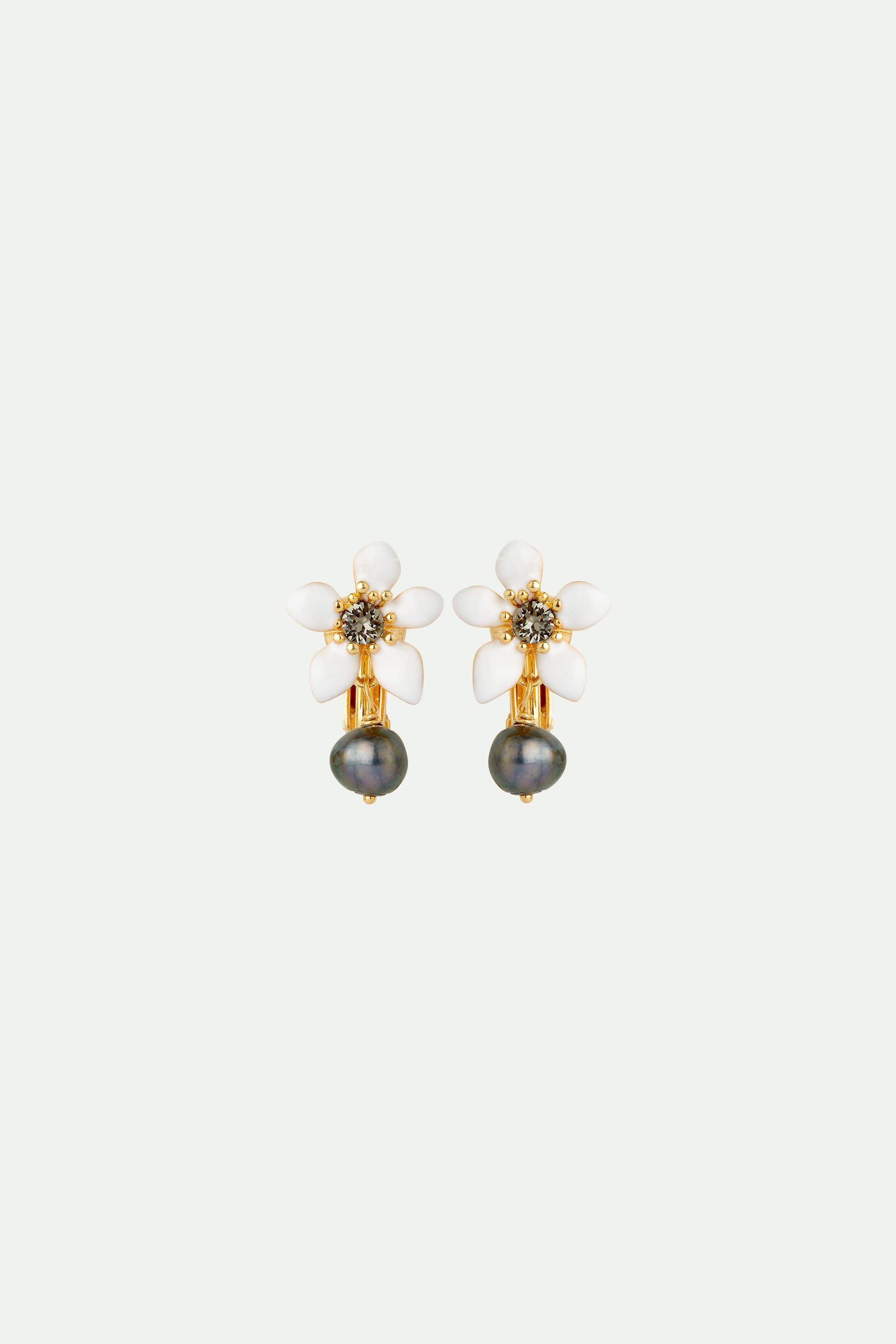 Ranunculus and cultured pearls clip-on earrings