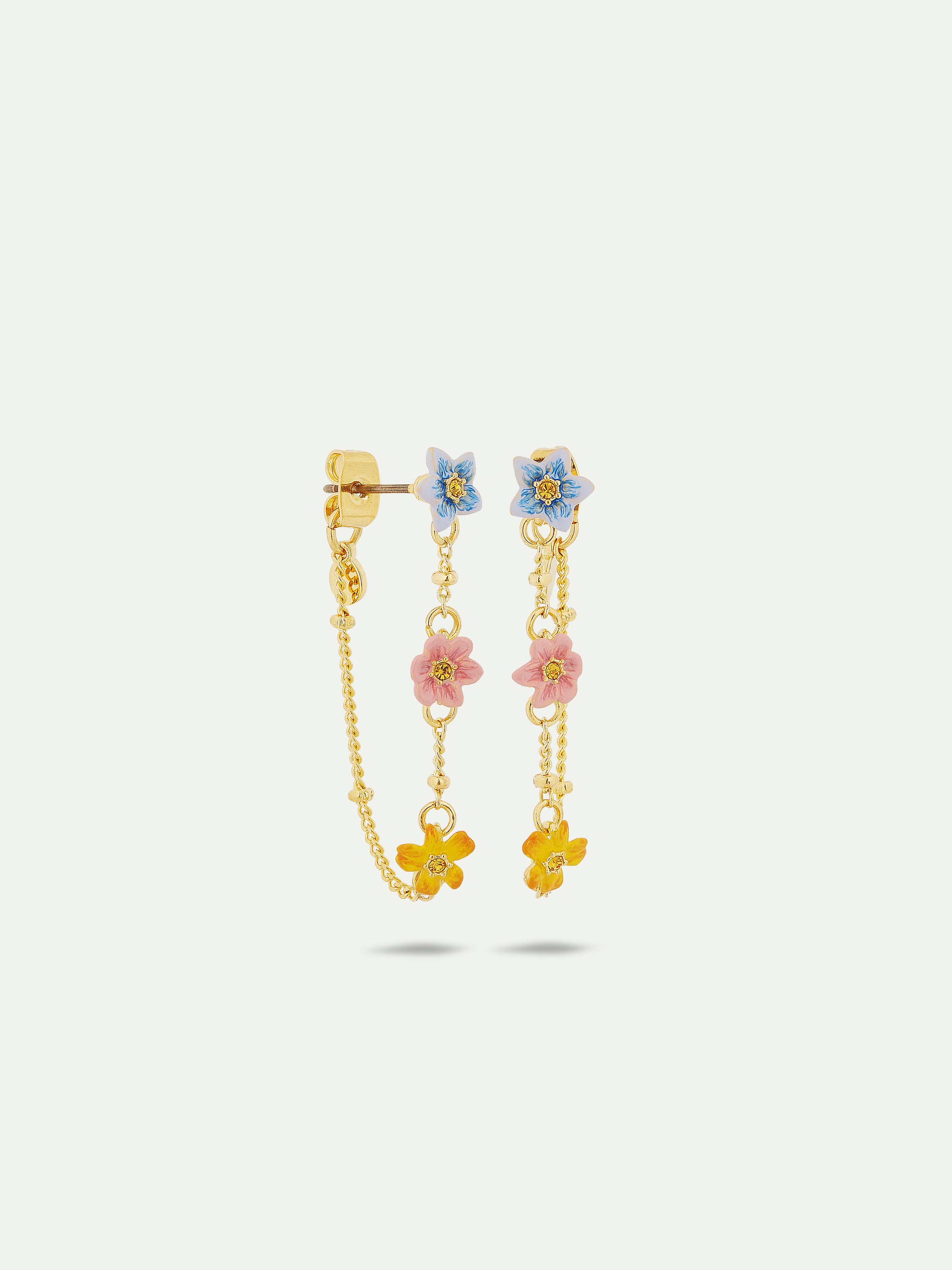 Dangle post earrings with 3 colourful jasmine flowers