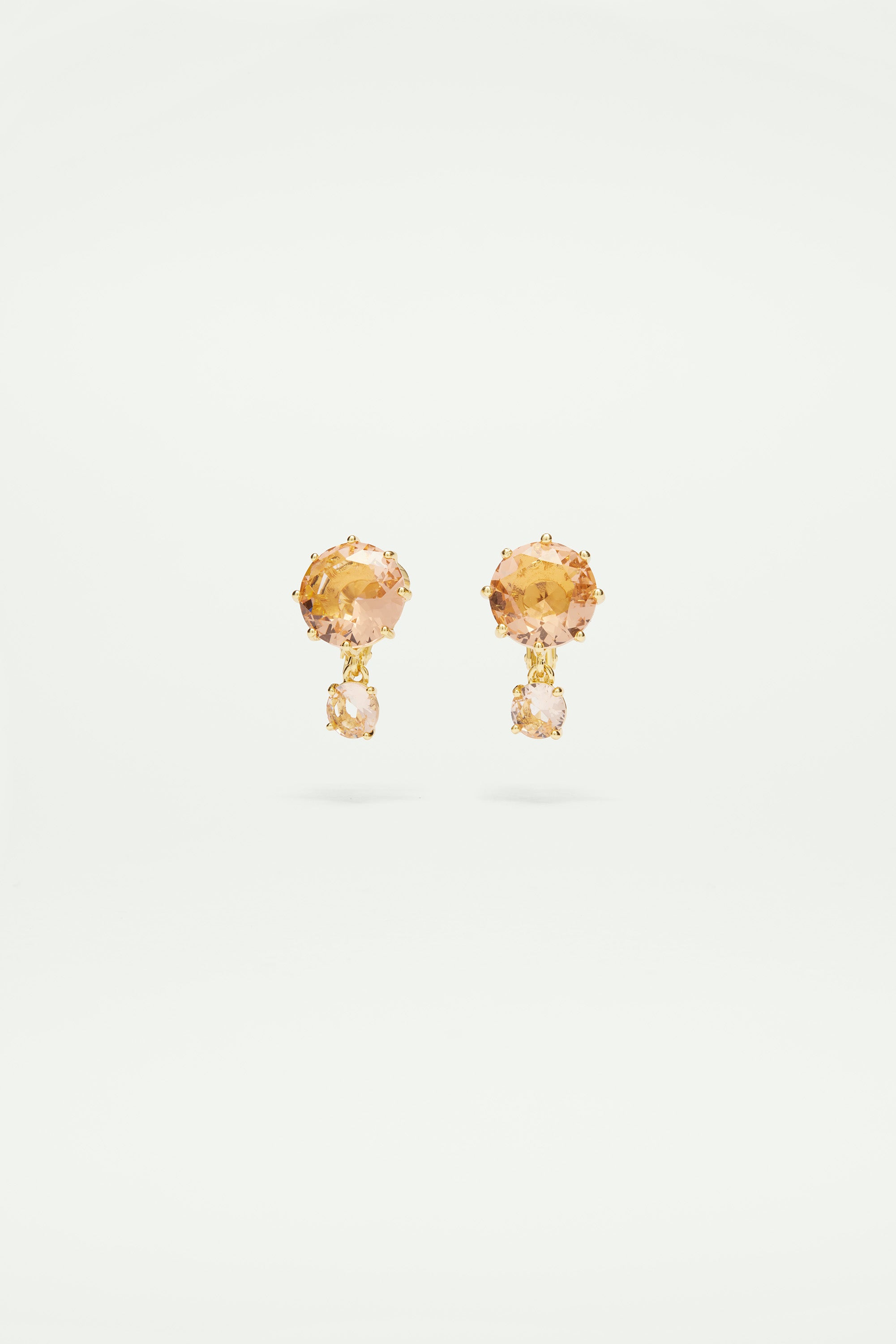 Apricot pink diamantine 2 round stone earrings