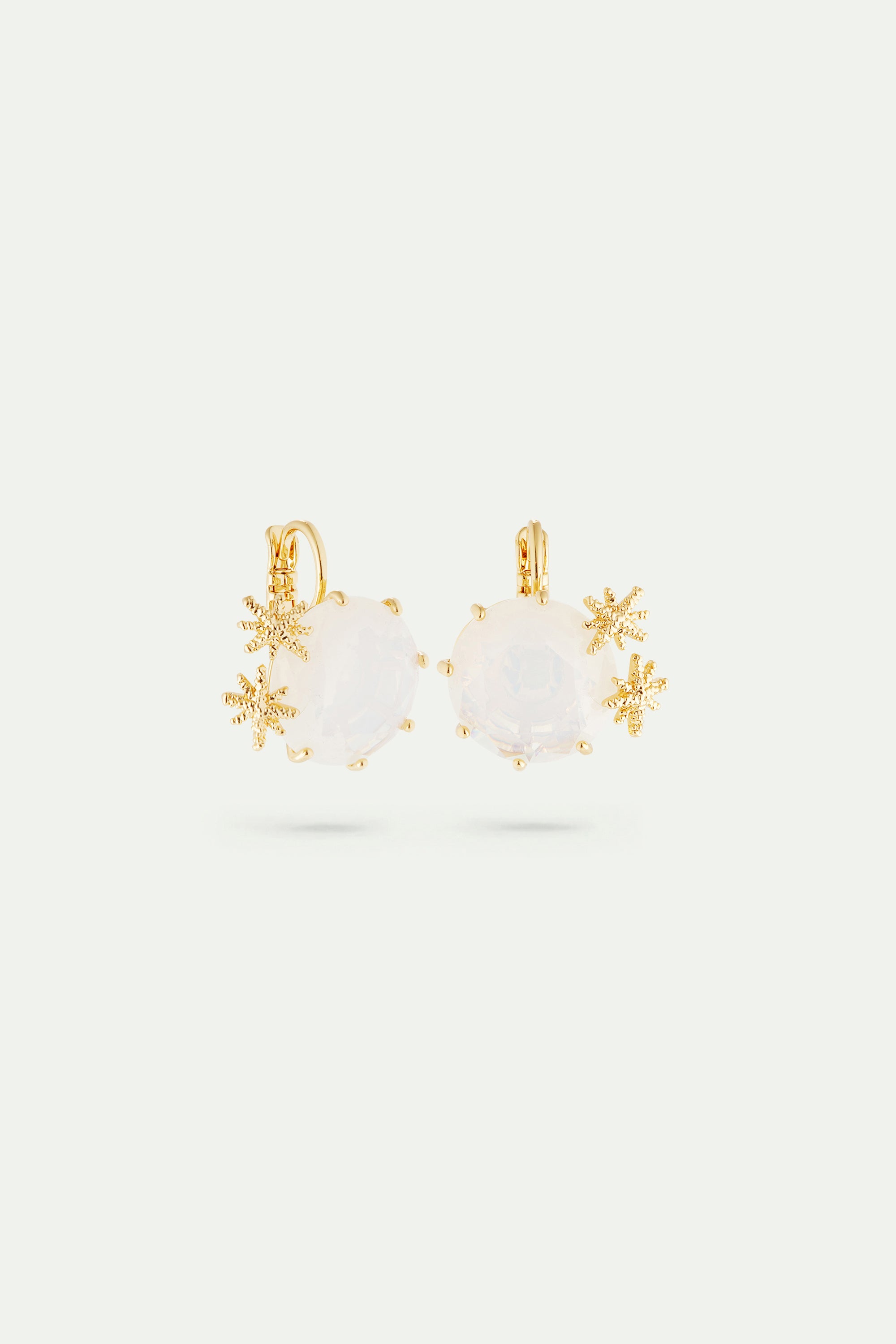 Opalescent white Diamantine round stone sleeper earrings and fine stars