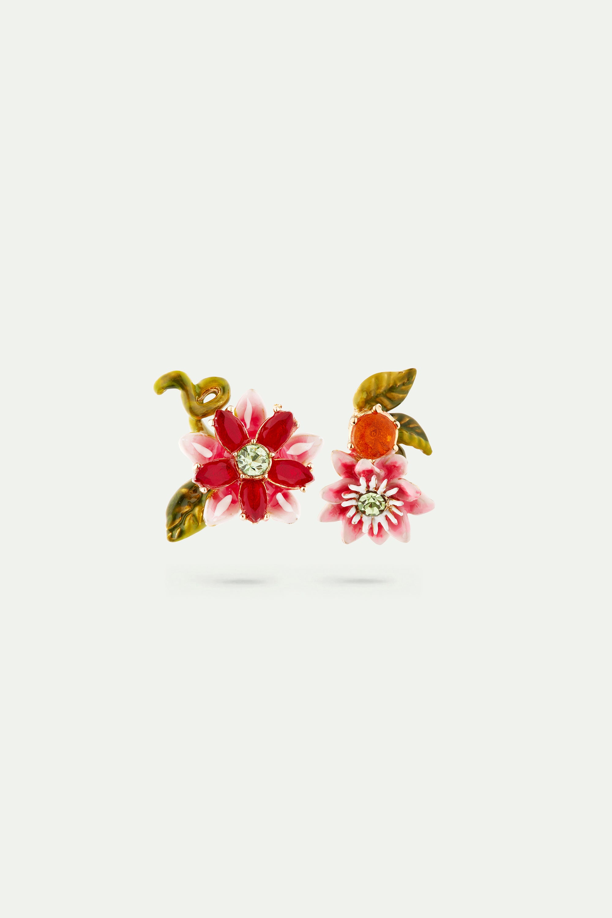 Asymmetrical passion flower post earrings