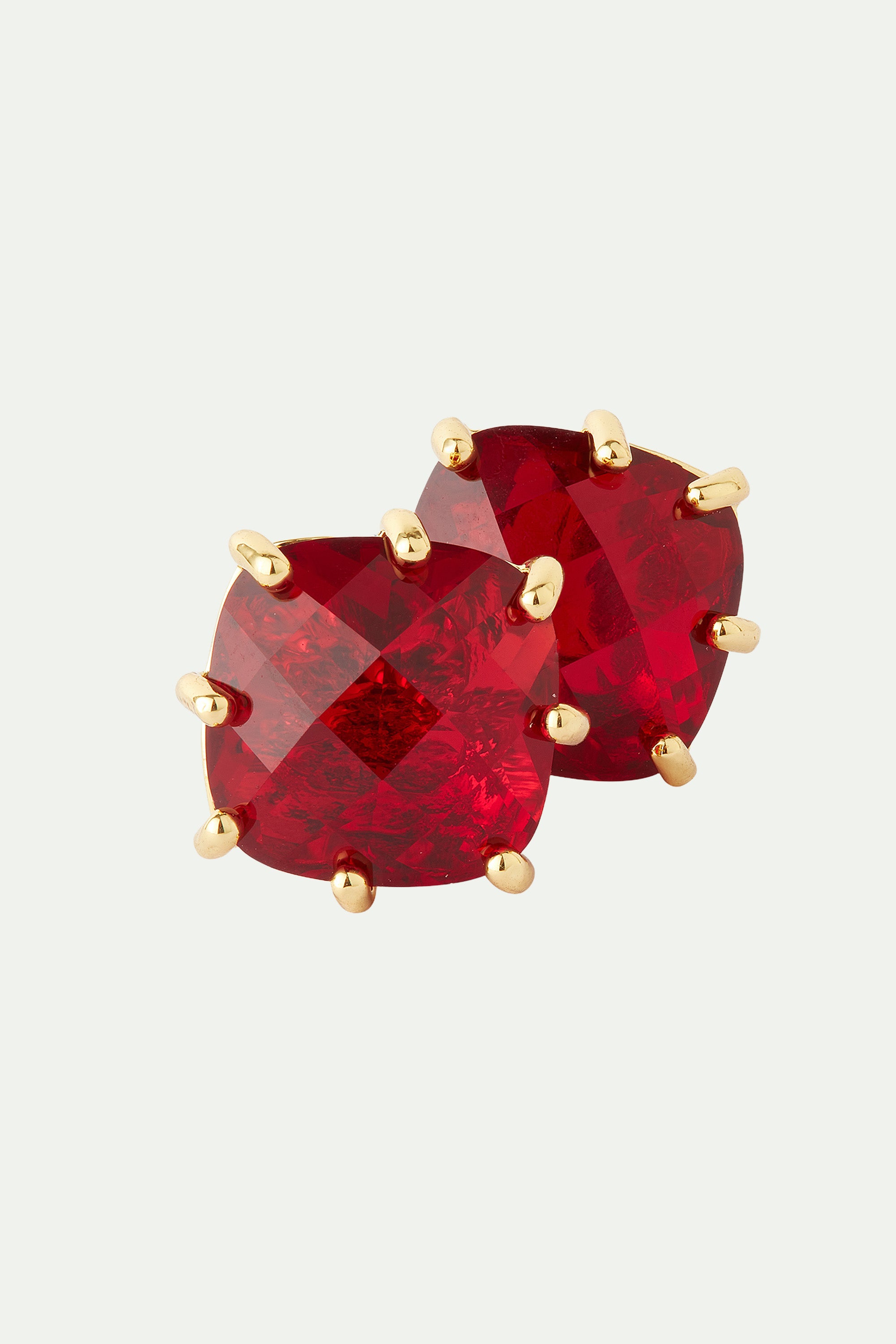 Garnet red diamantine square stone clip-on earrings