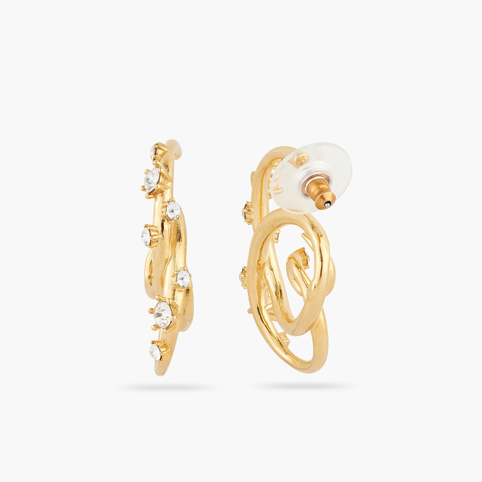 Gold-plated vine and cut crystal hoop earrings