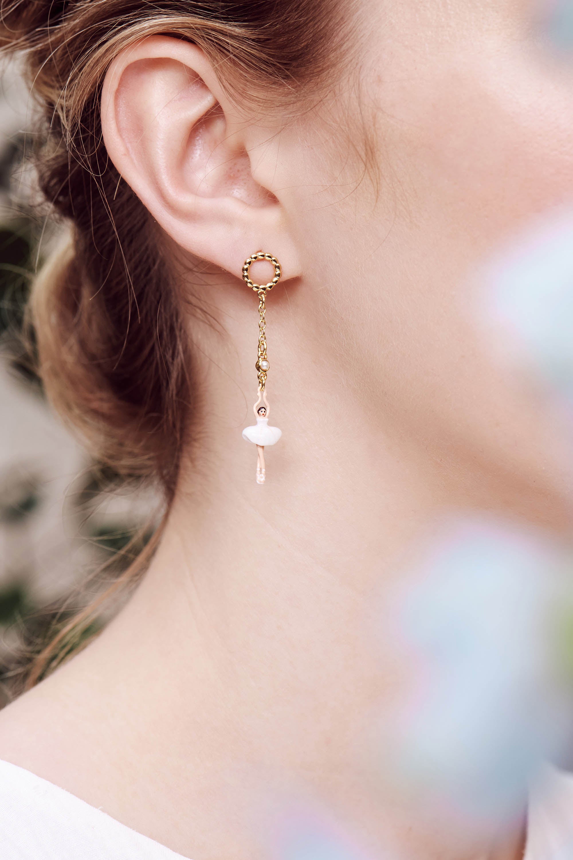 Beaded ring and white tutu ballerina post earrings