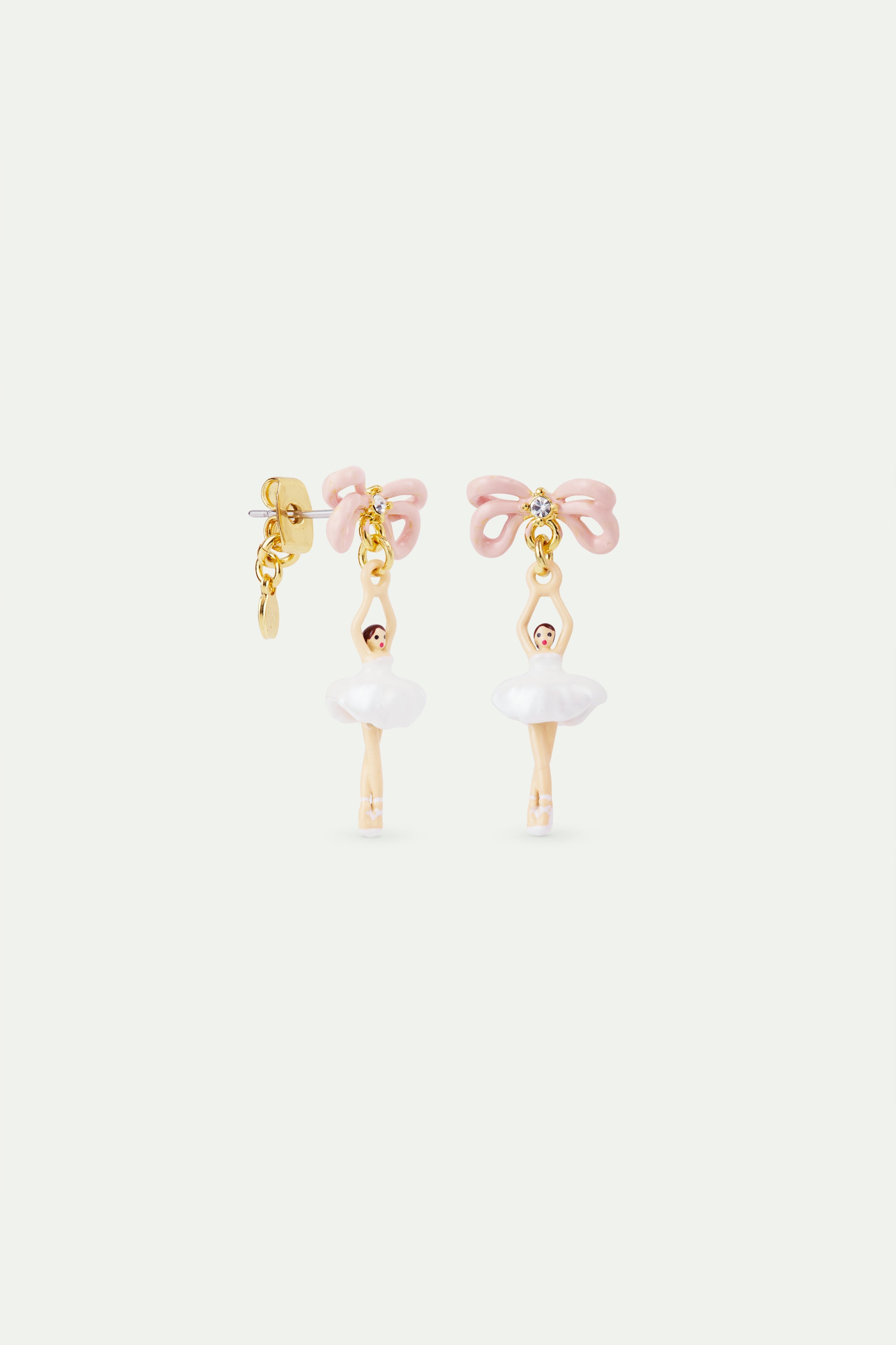 White tutu and pink bow mini ballerina earrings