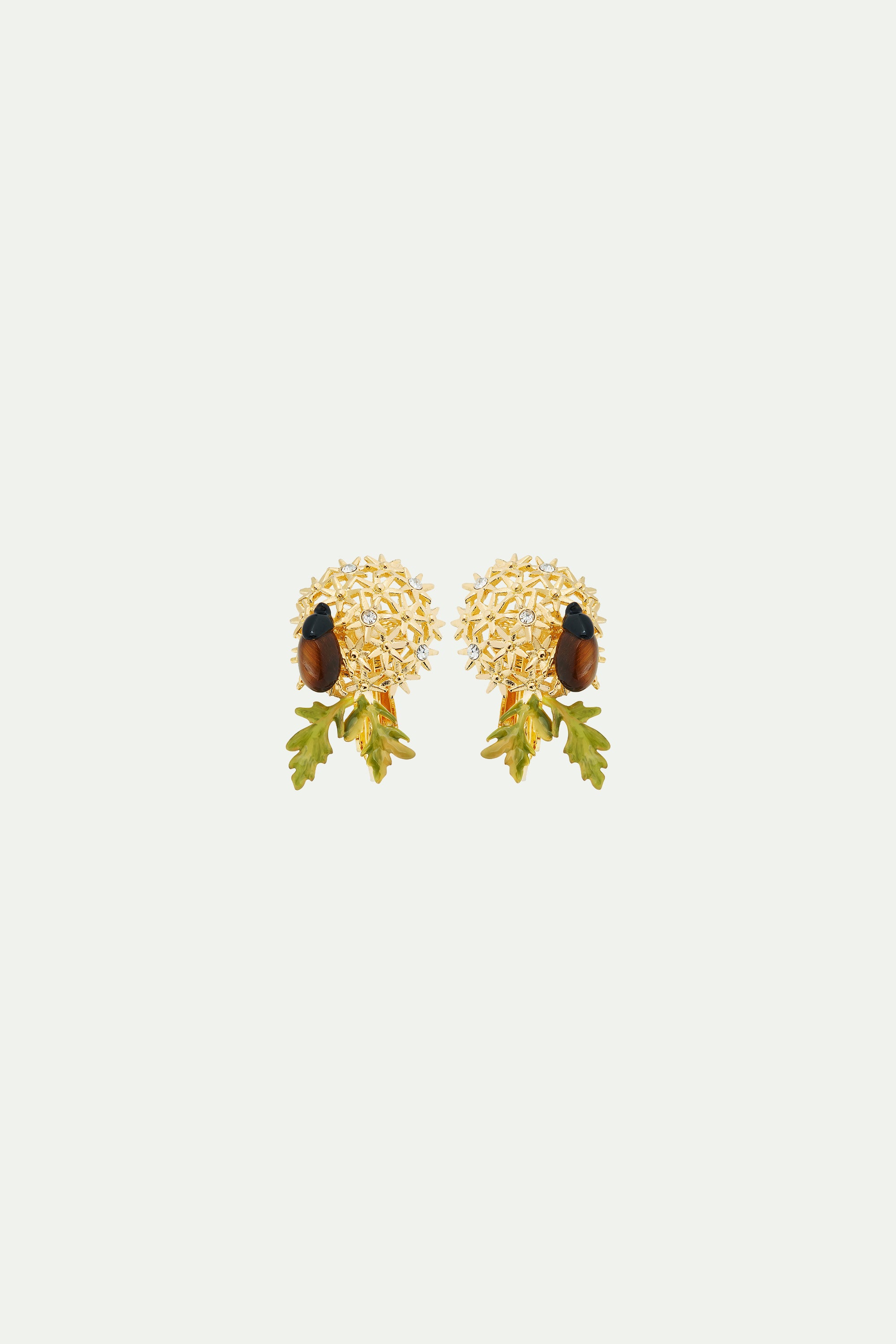 Golden flower bouquet and scarab beetle earrings