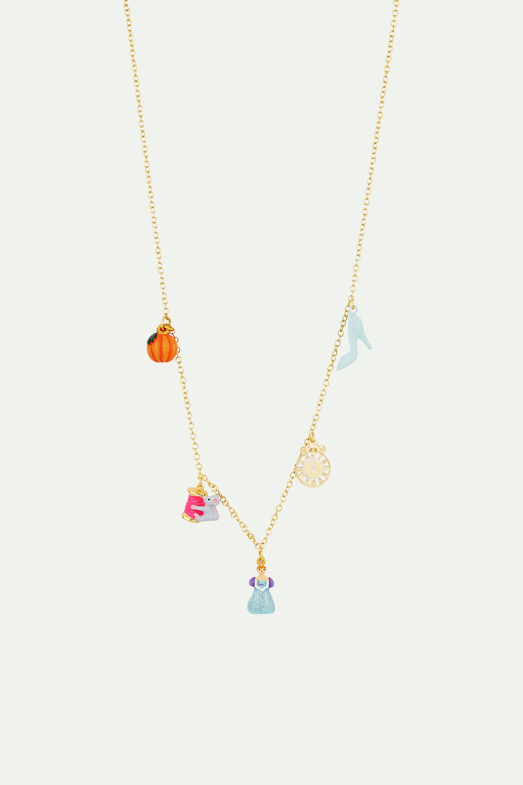 Pumpkin, Spool of Thread and Mouse, Cinderella, Clock and Slipper pendant necklace