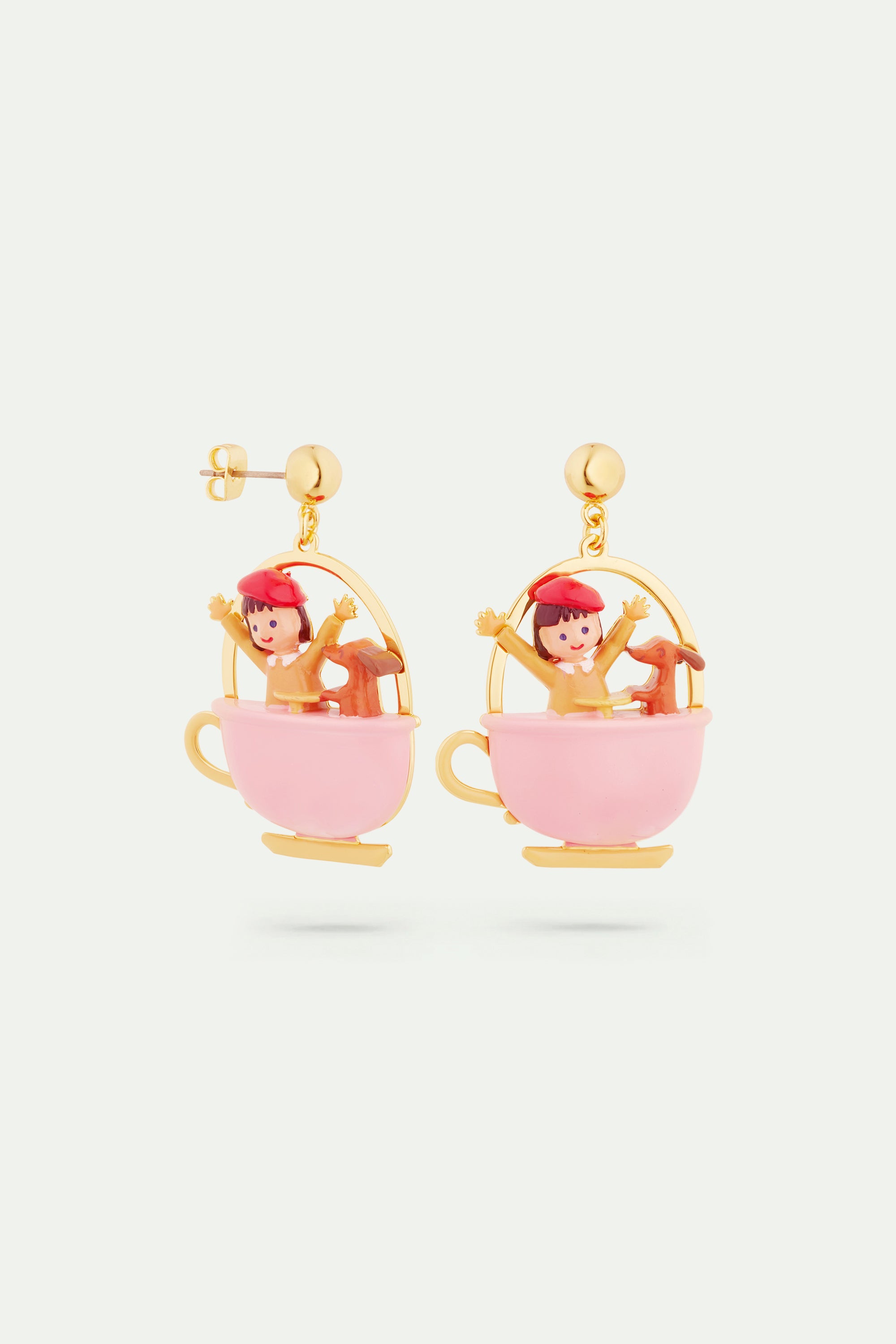 Little girl and dachshund on a merry-go-round earrings