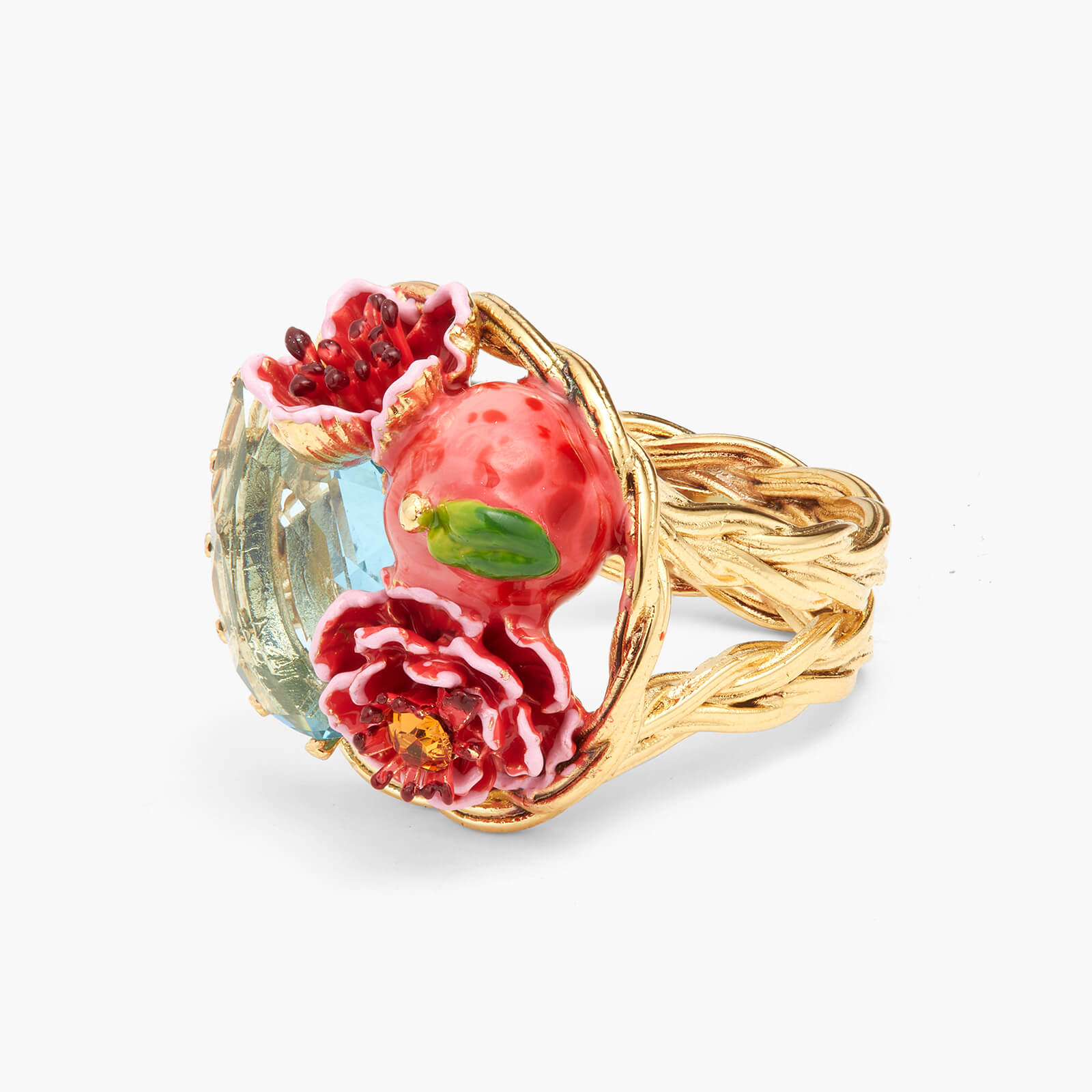 Peach and peach blossom cocktail ring