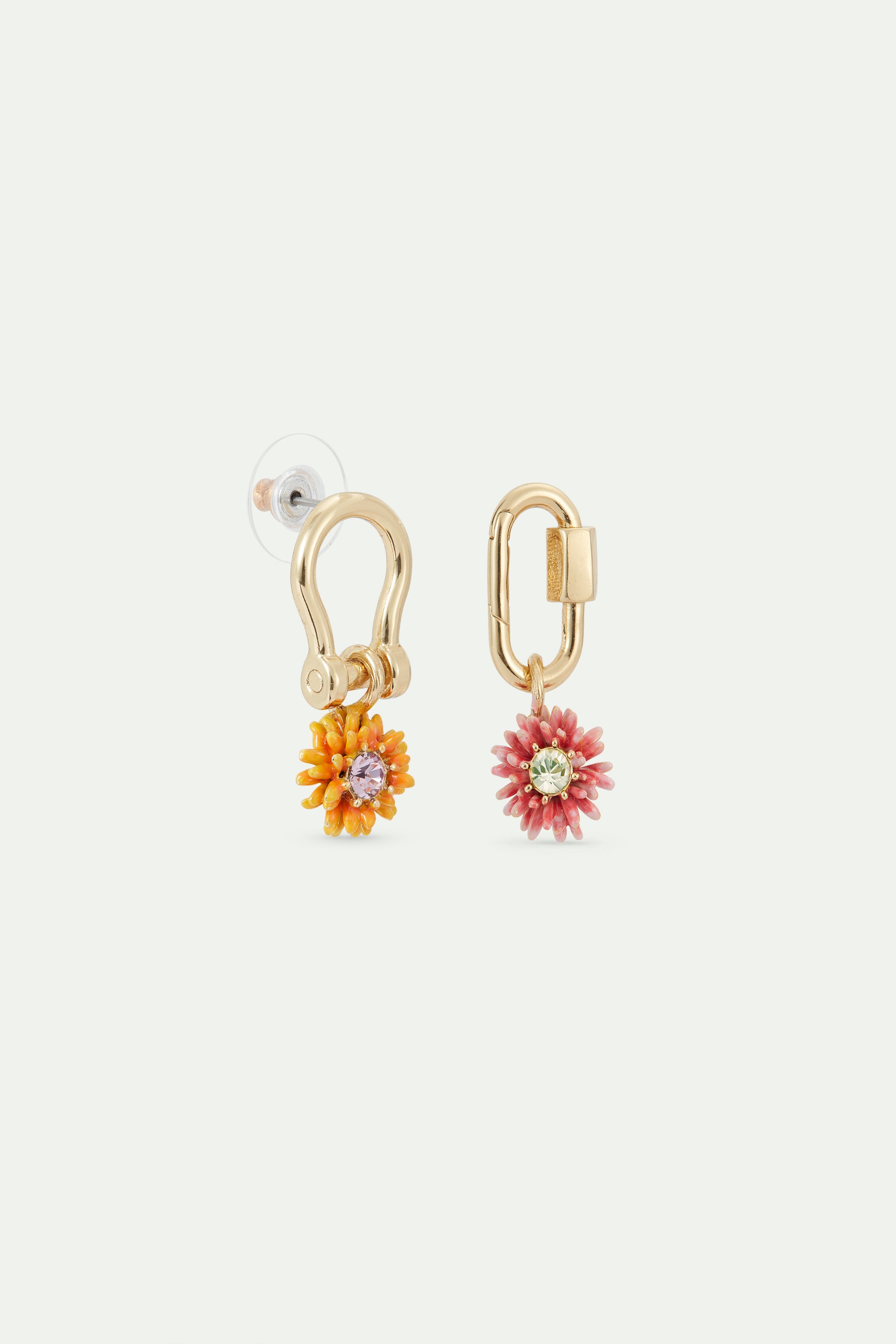 Carabiner and flower post earrings