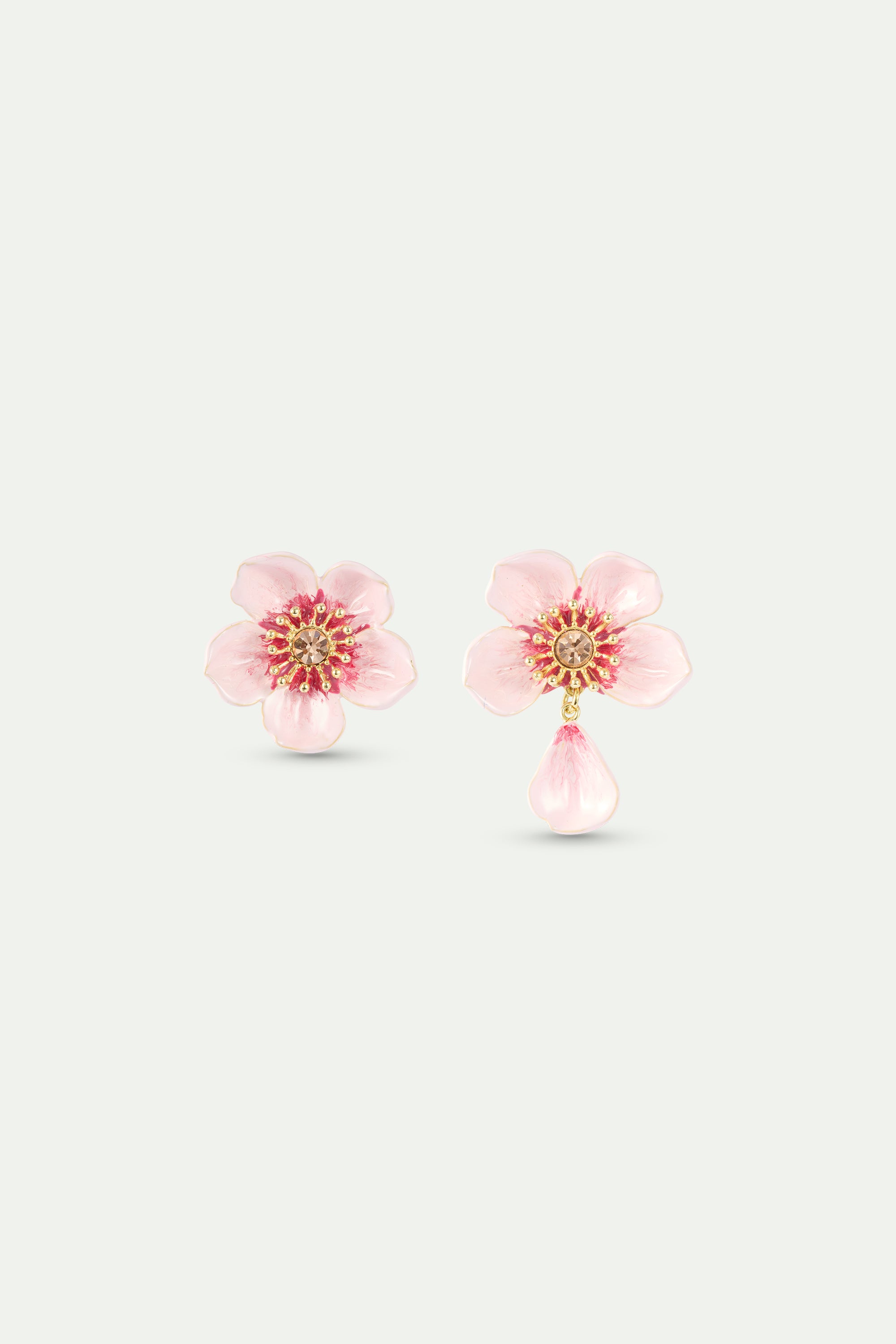 Asymmetrical pink cherry blossom earrings