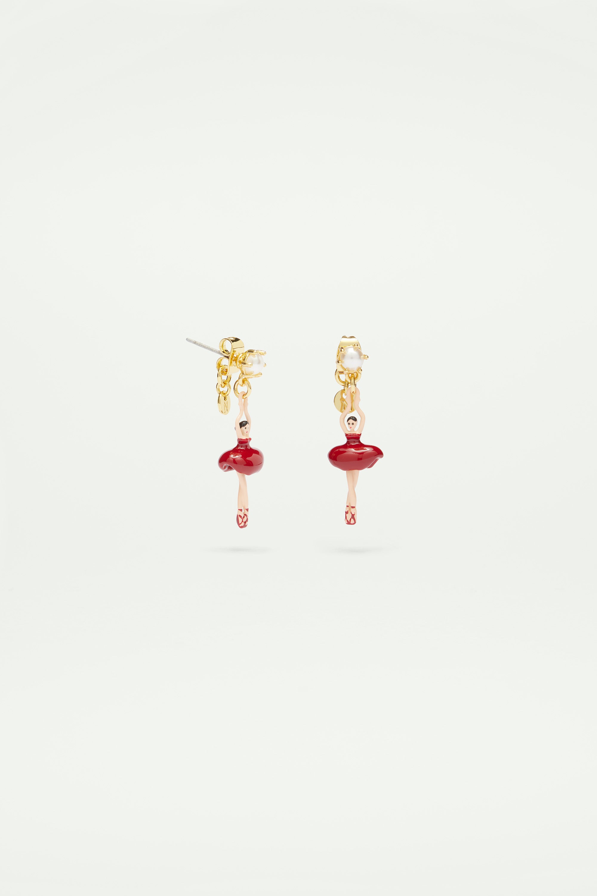 Clip on earrings with mini ballerina in a red tutu
