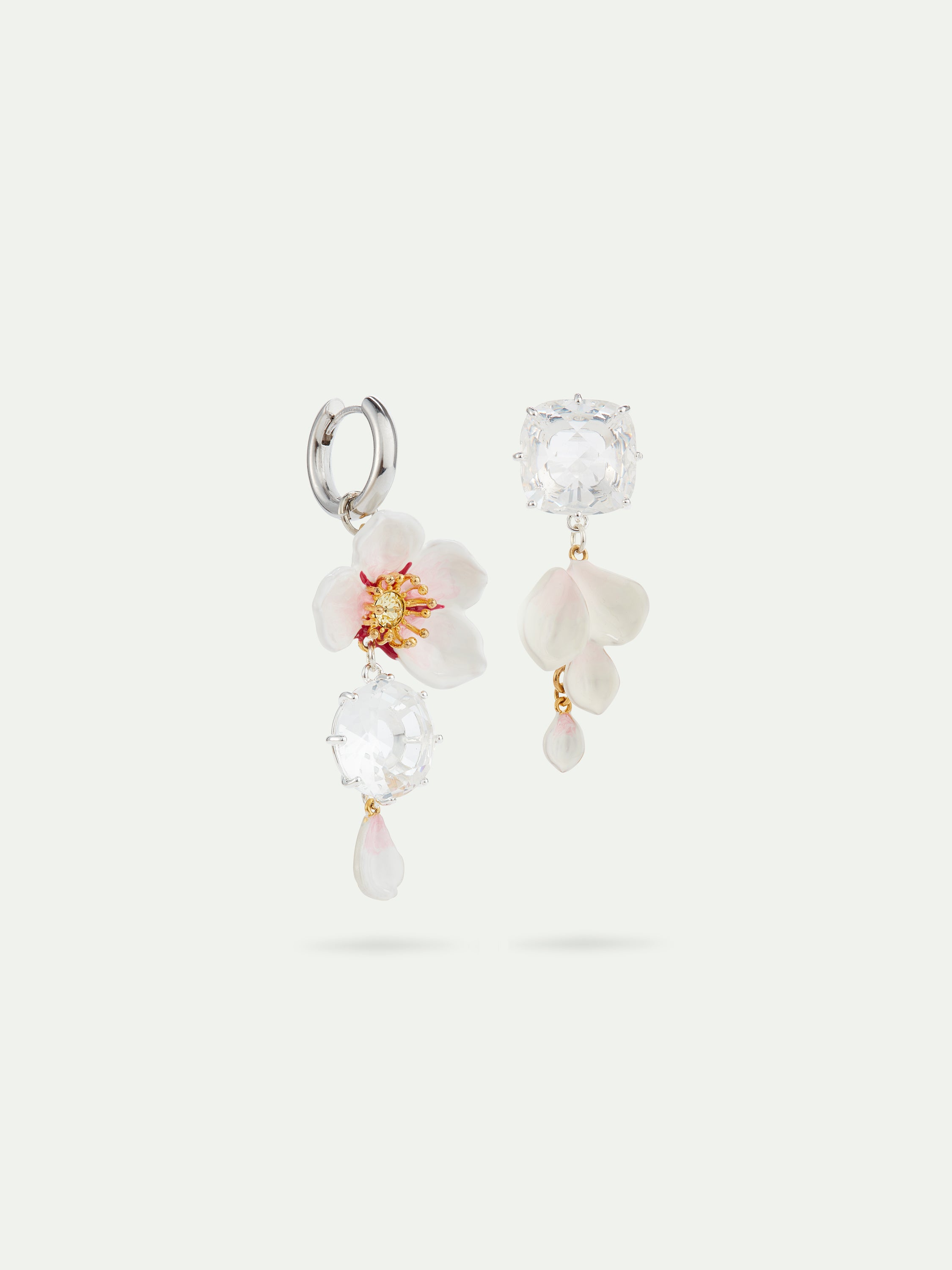 Asymmetrical Hanami and Diamantine silver-plated hoops