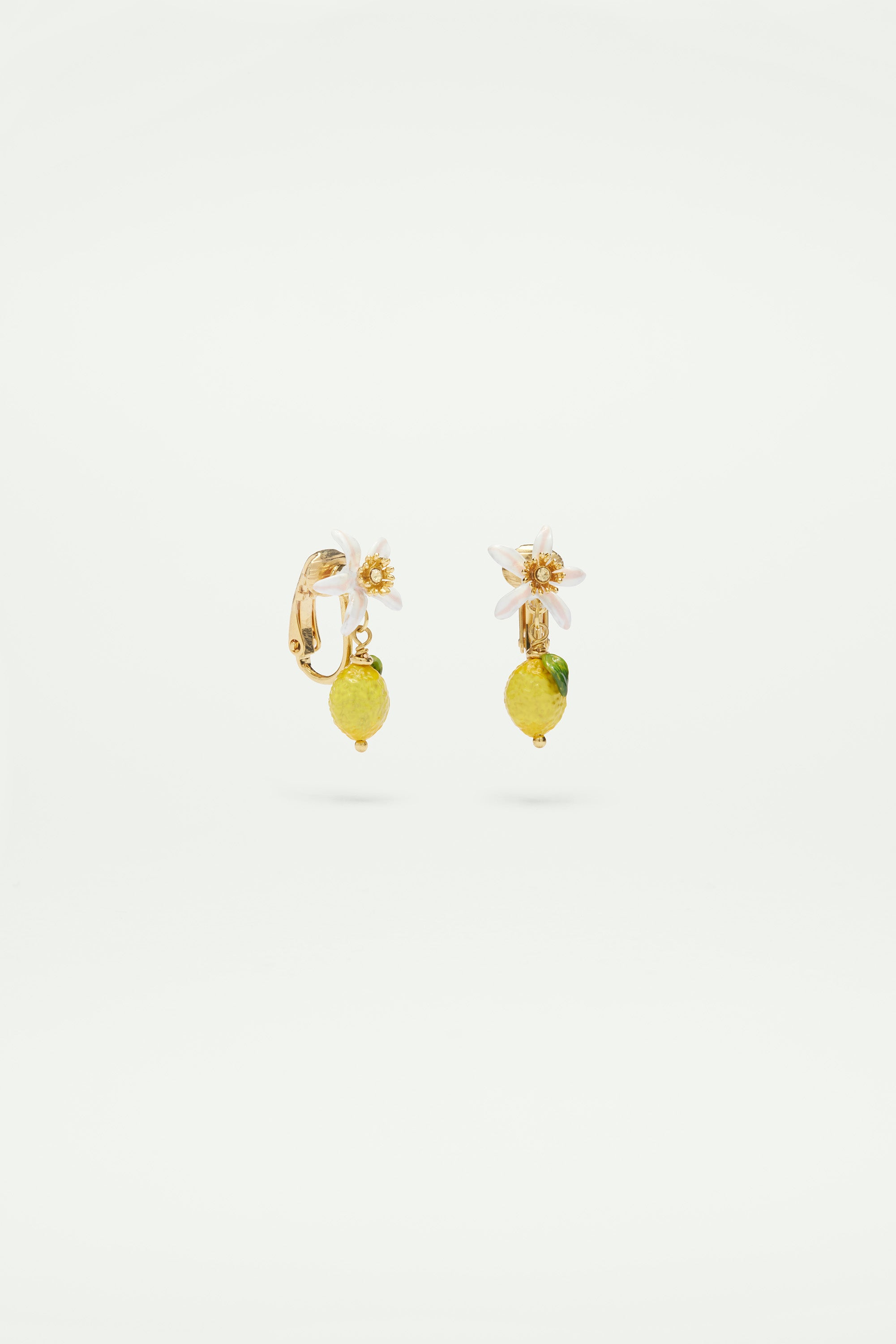 Lemon and white flower clip-on earrings