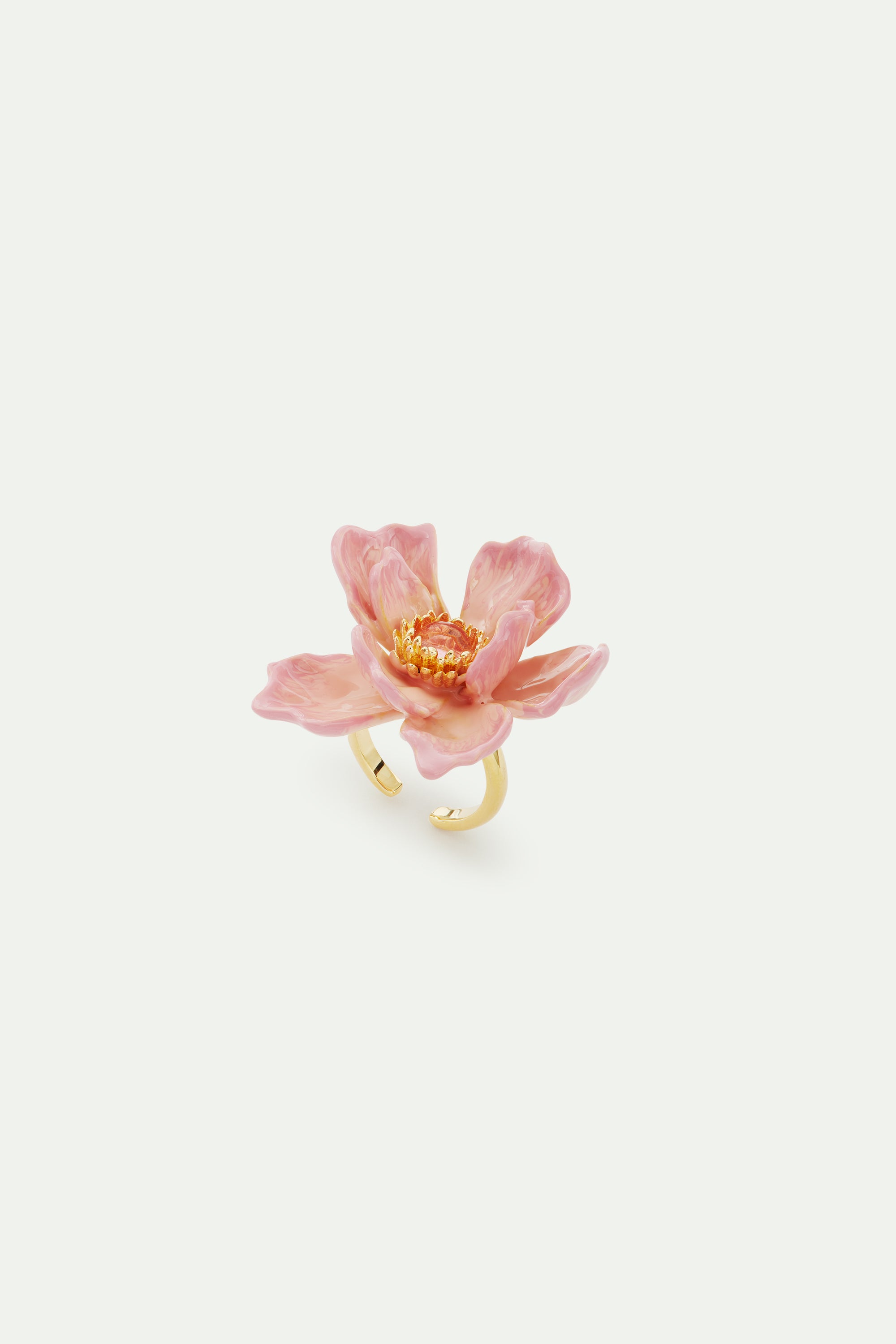 Large magnolia flower and glass cabochon ring