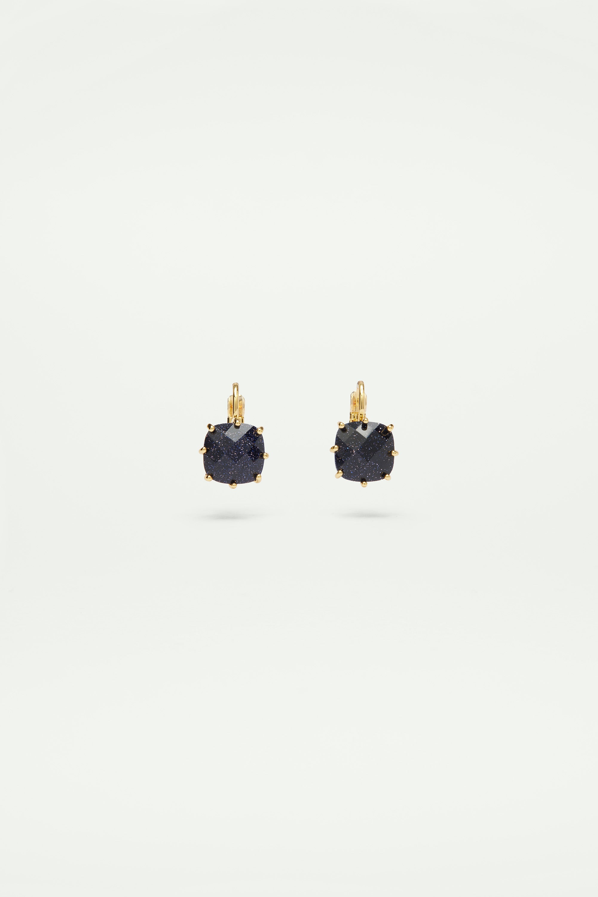 Deep Sparkling Blue Square Stone La Diamantine Sleeper Earrings