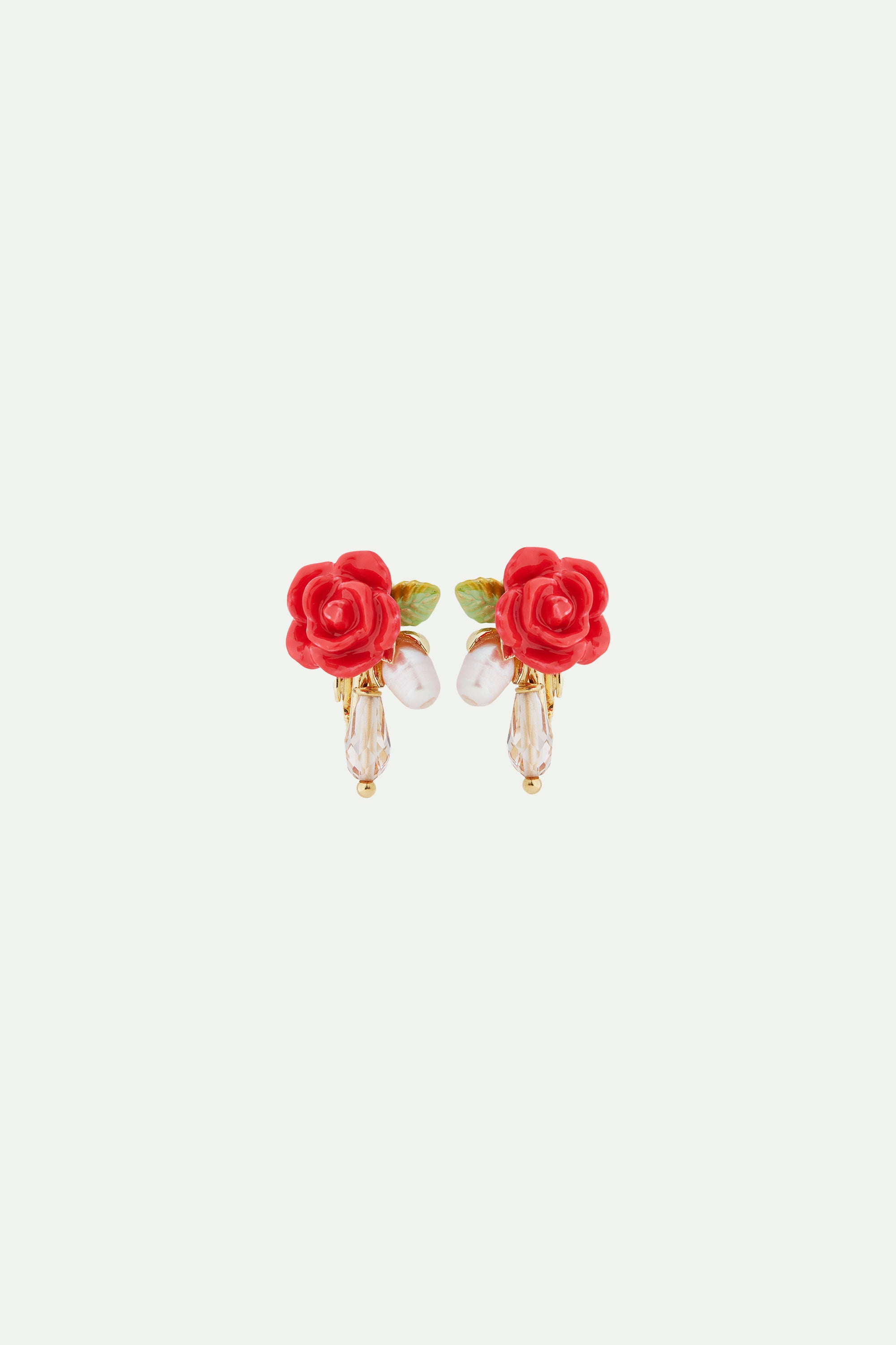 Rose, cultured pearl and glass drop clip-on earrings