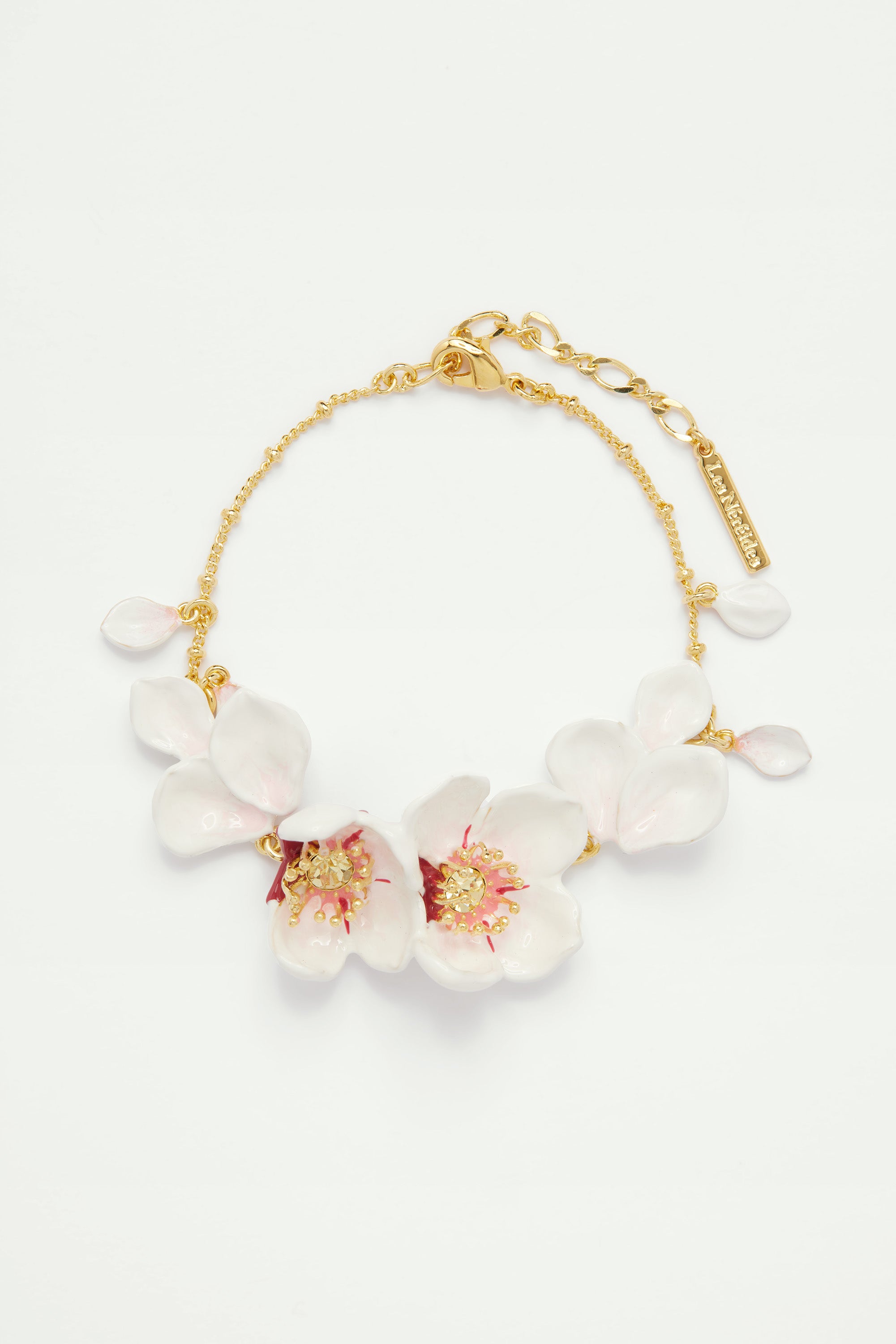 Japanese white cherry blossom and petals thin bracelet