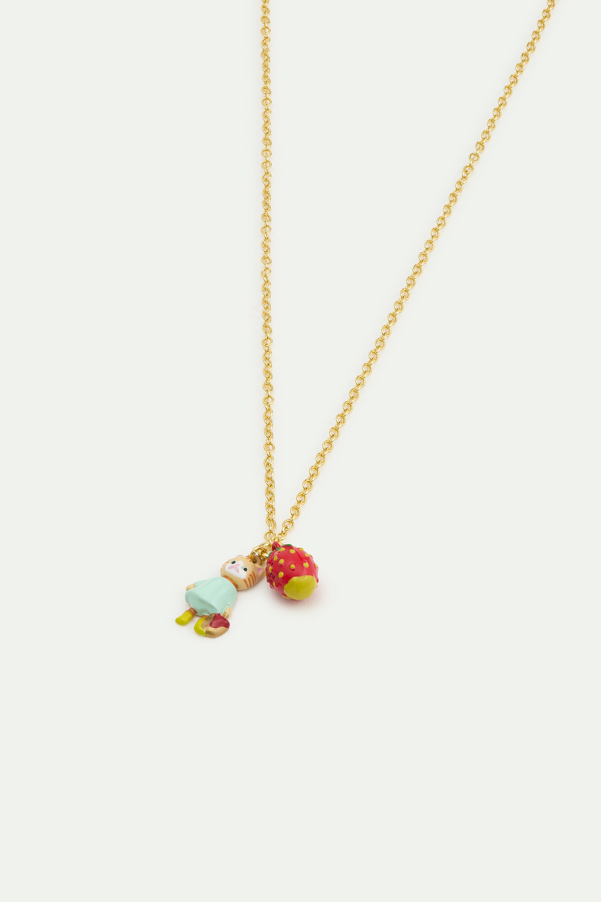 Ginger cat and strawberry pendant bracelet
