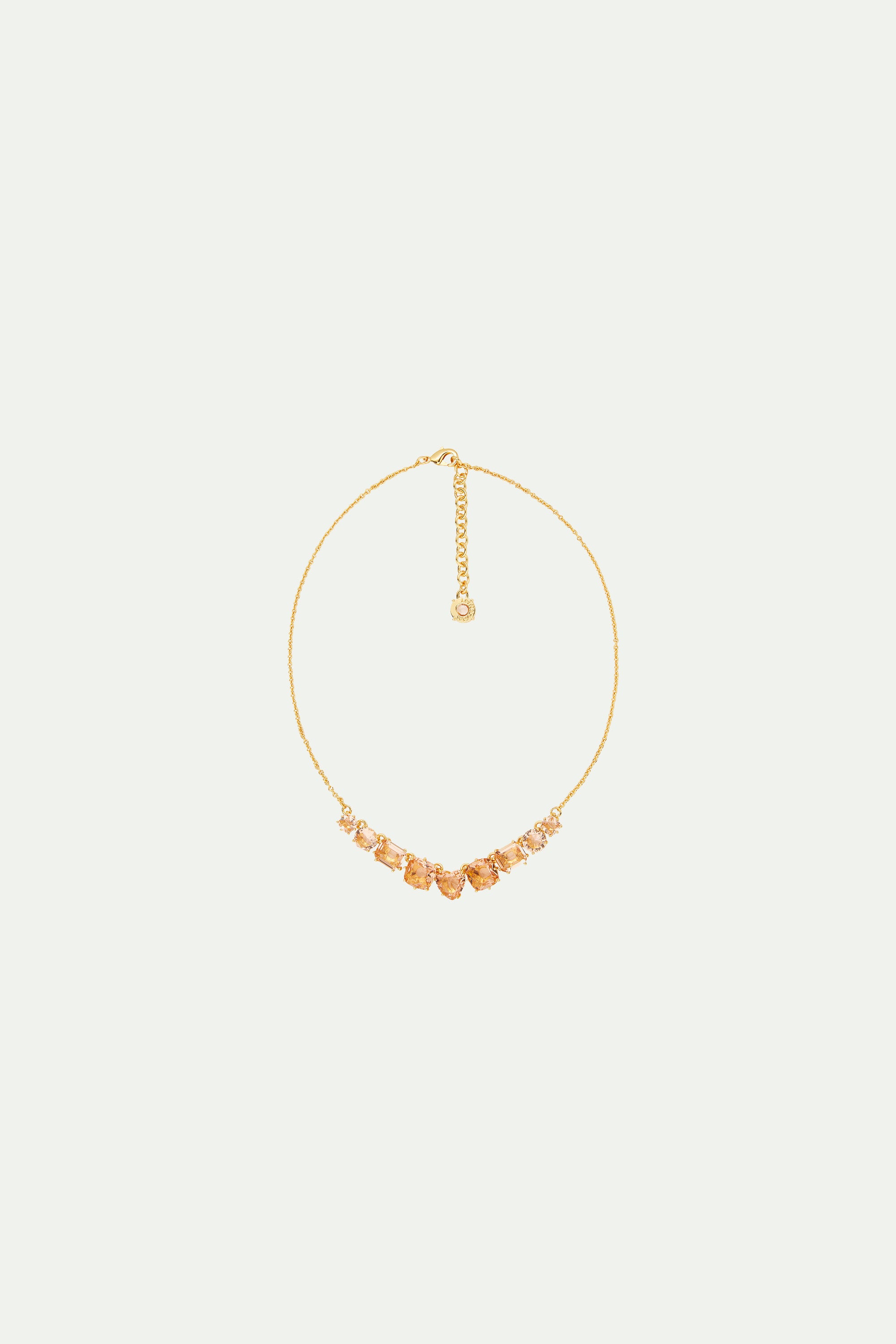 Apricot pink diamantine 9 stone fine necklace