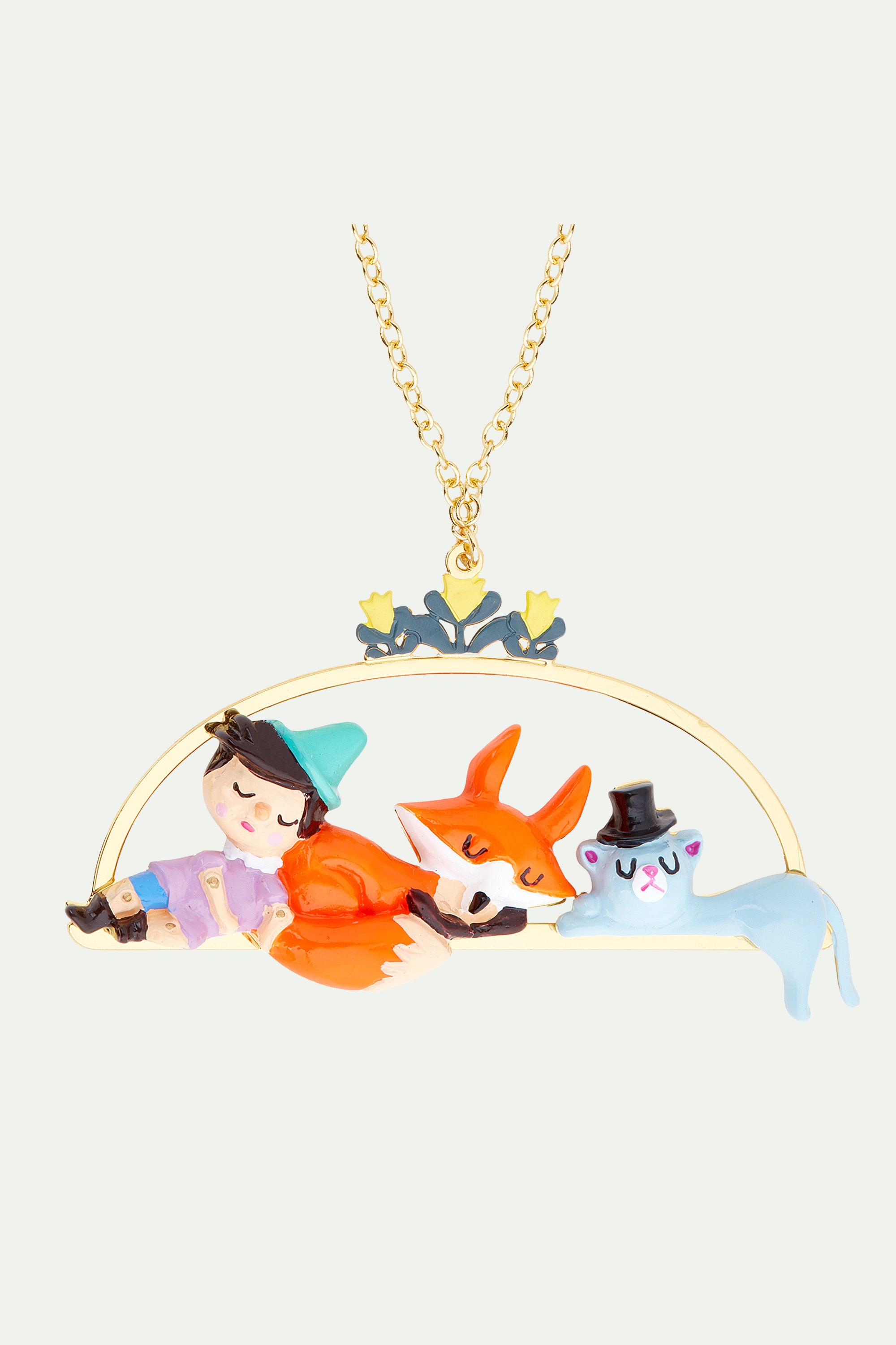 Sleeping Pinocchio and friend necklace