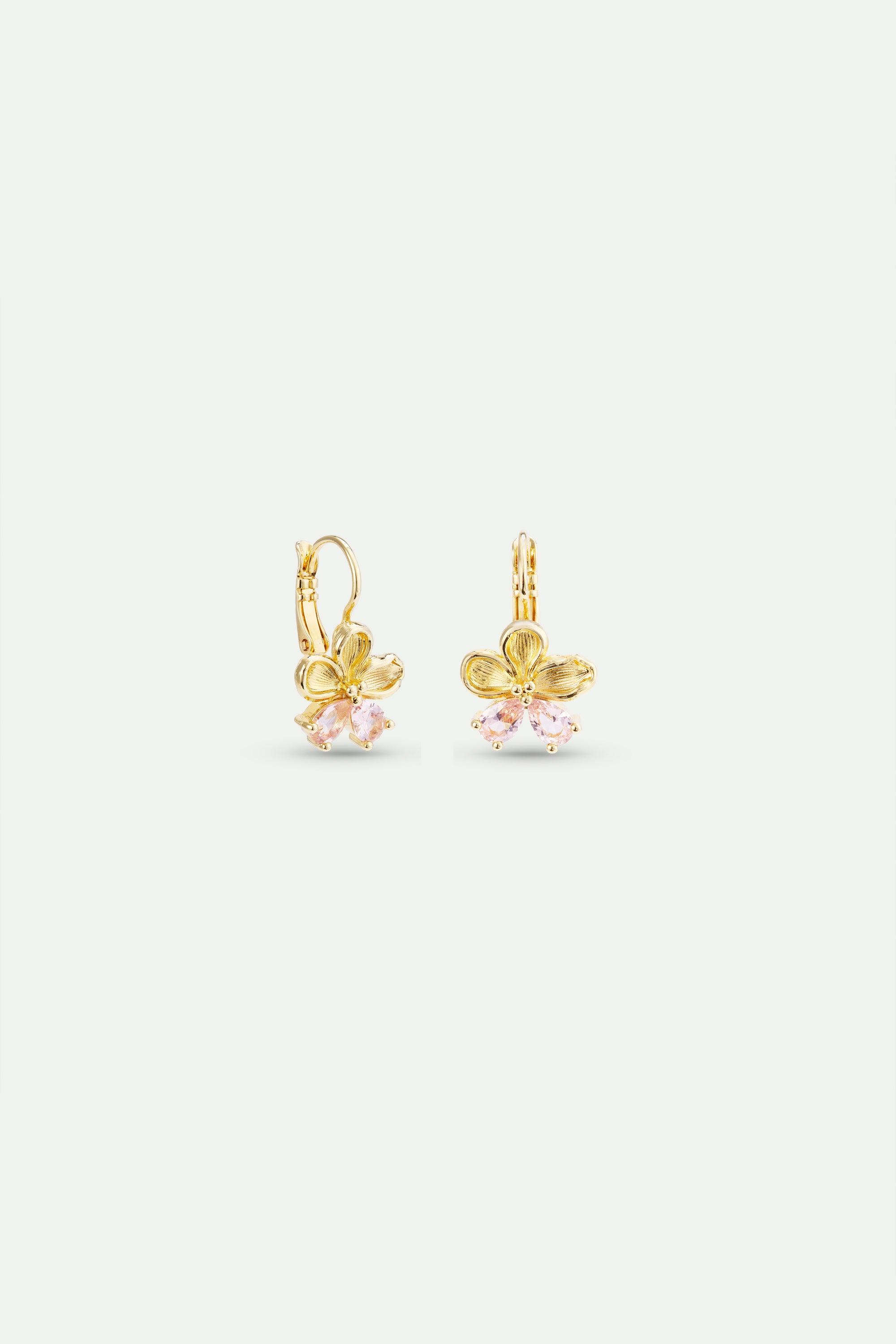 Golden cherry blossom and pink stone sleeper earrings