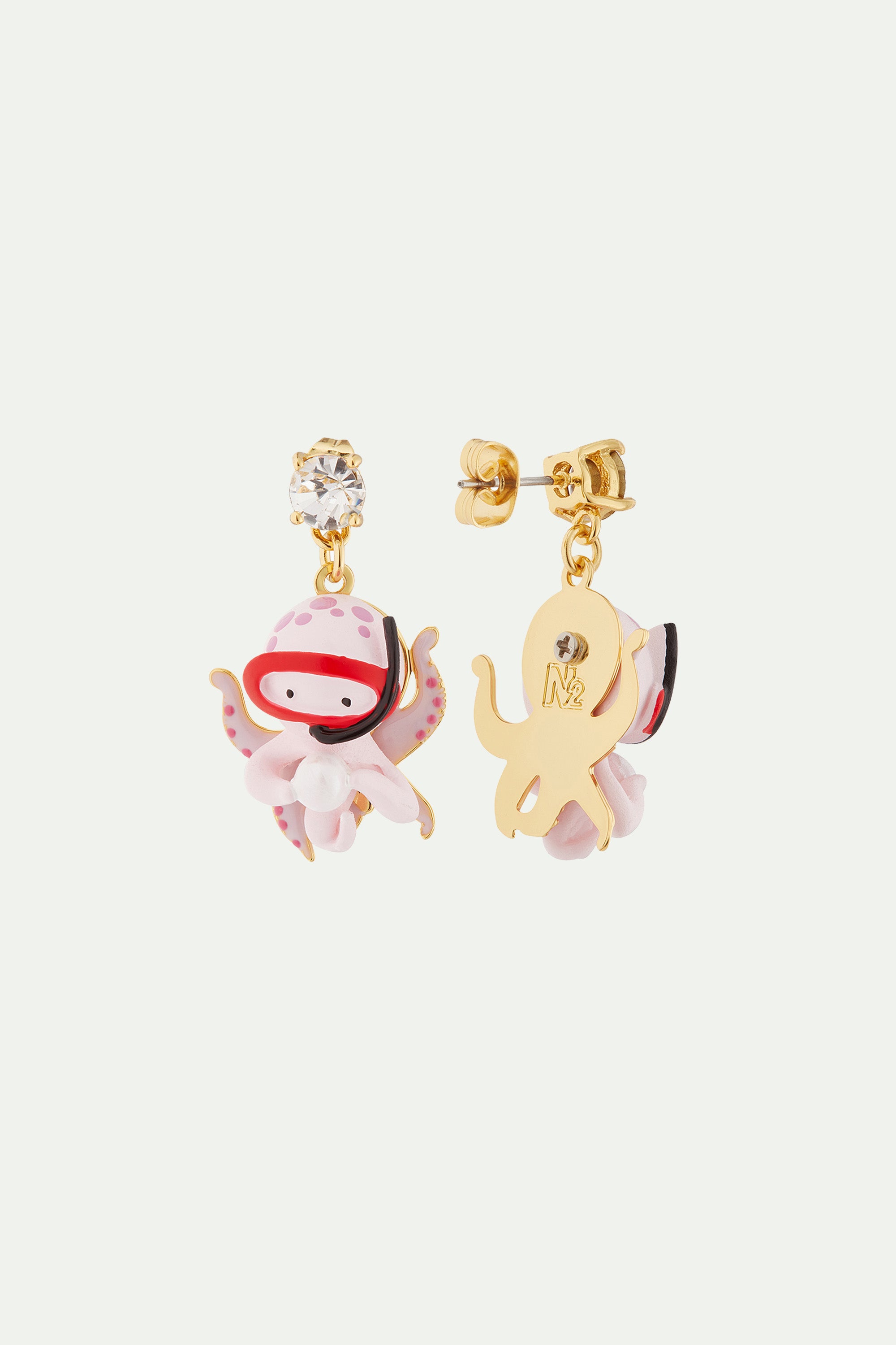 Octopus, pearl and cut stone earrings