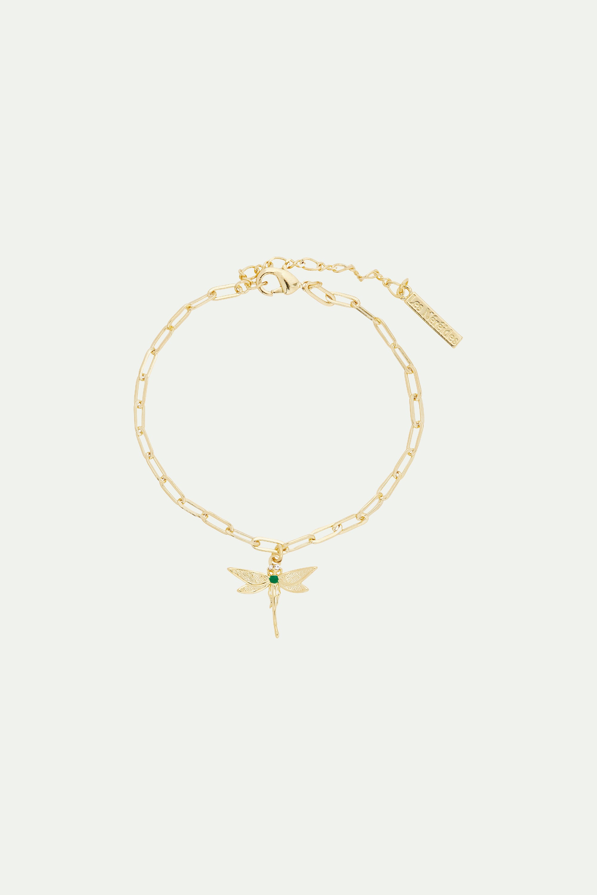 Golden dragronfly rectangle link chain bracelet