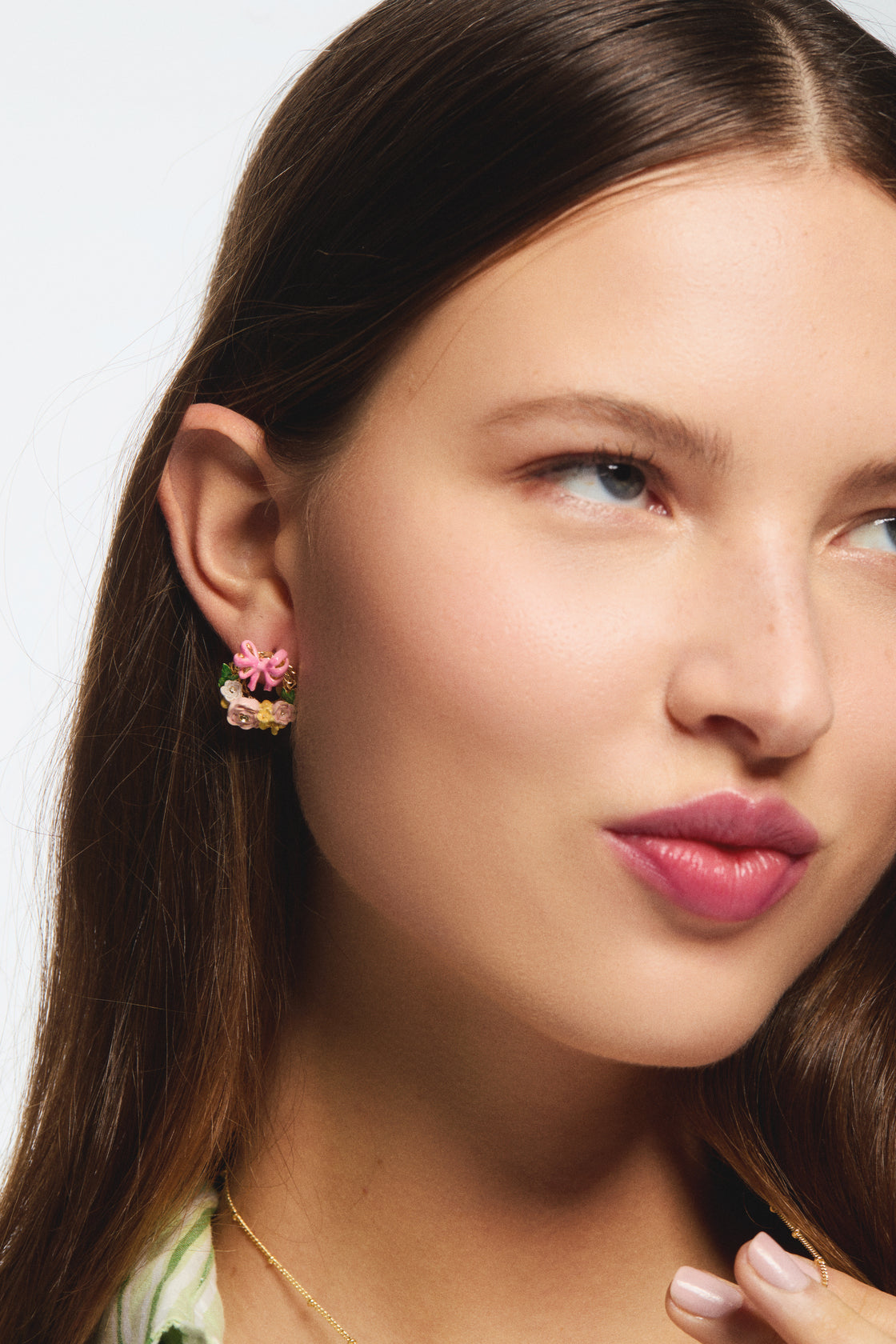 Flower crown and pink bow post earrings