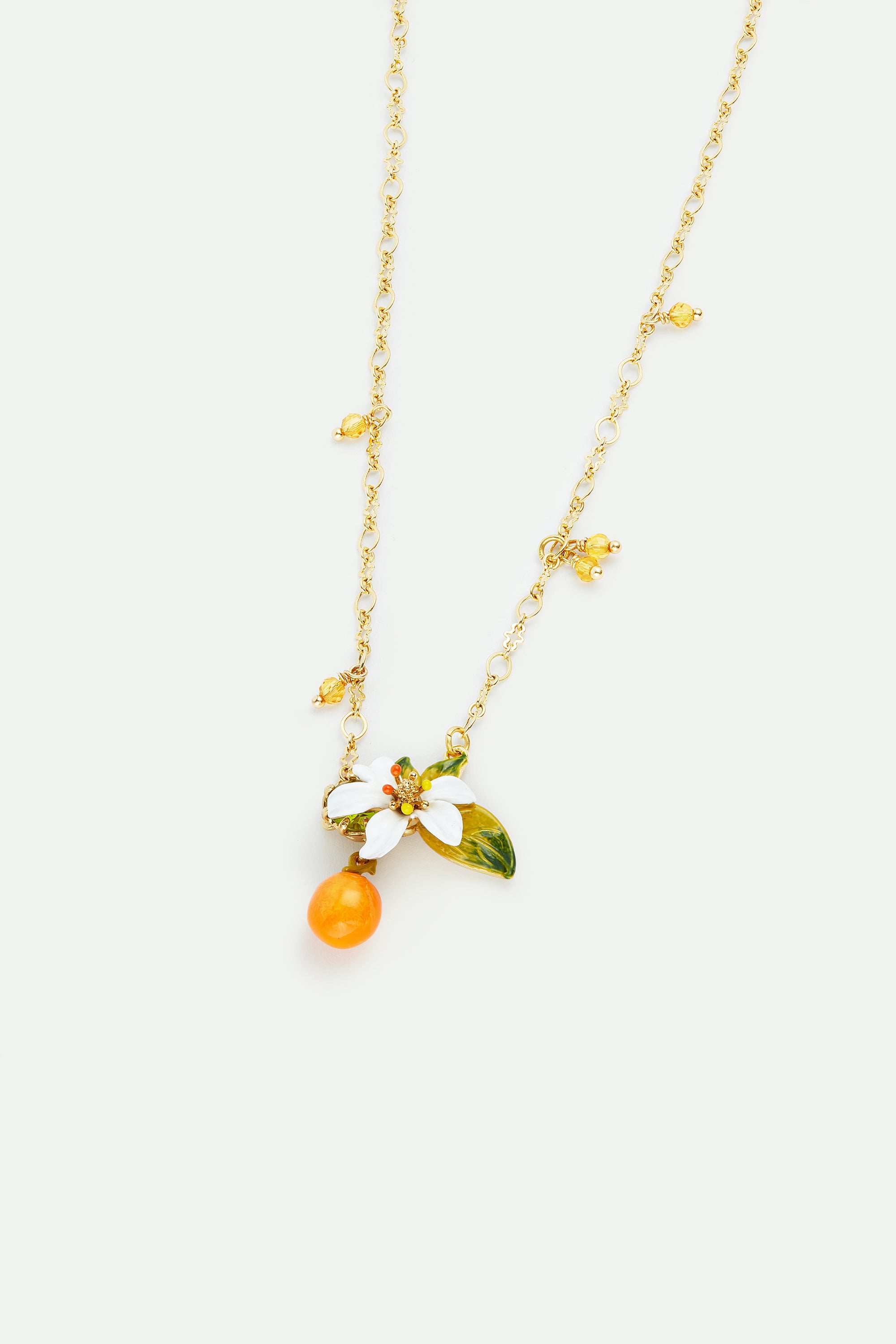 Orange, orange blossom and little pearls pendant necklace