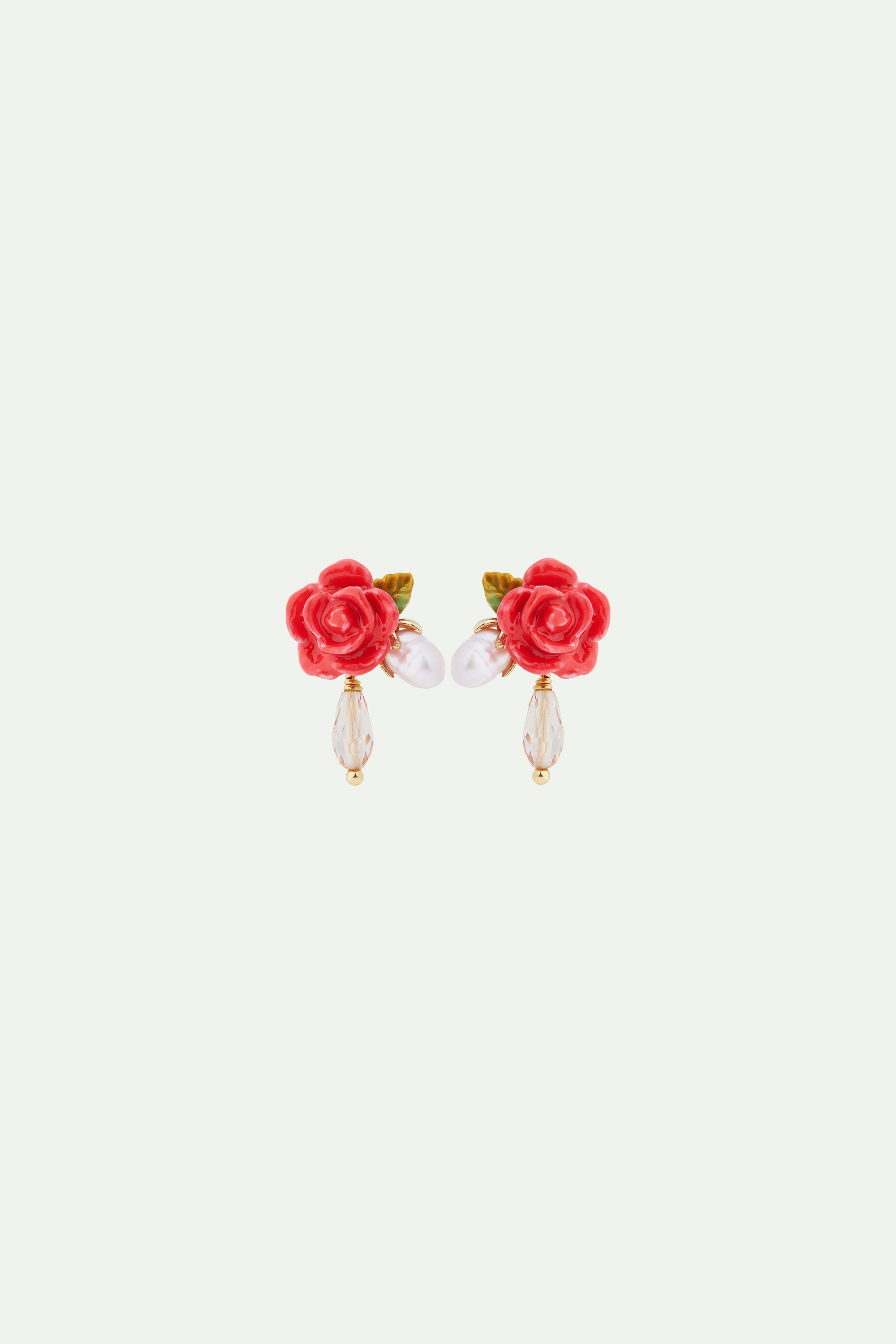 Rose, cultured pearl and glass drop clip-on earrings