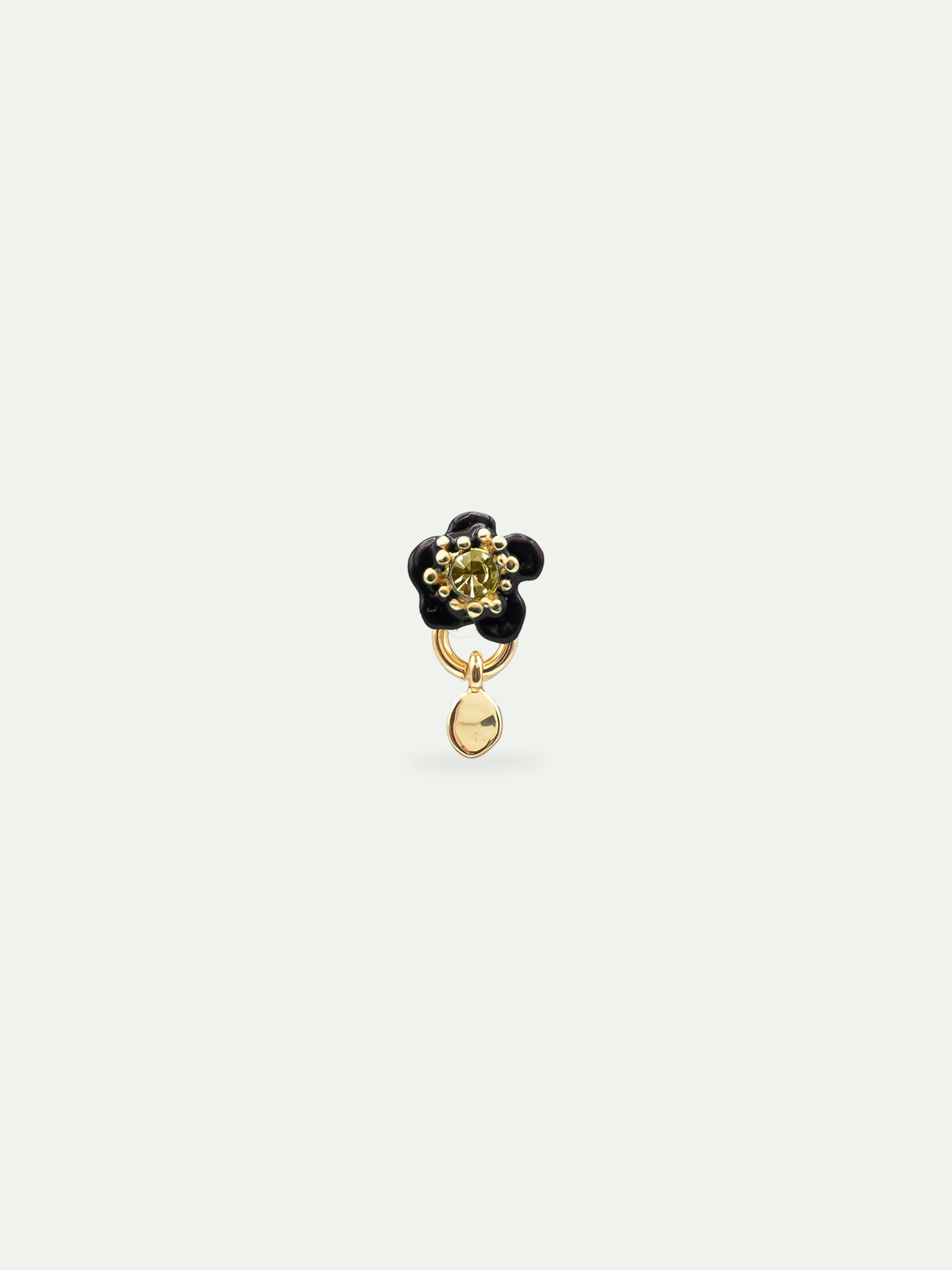 Single earring with a black flower and a faceted stone