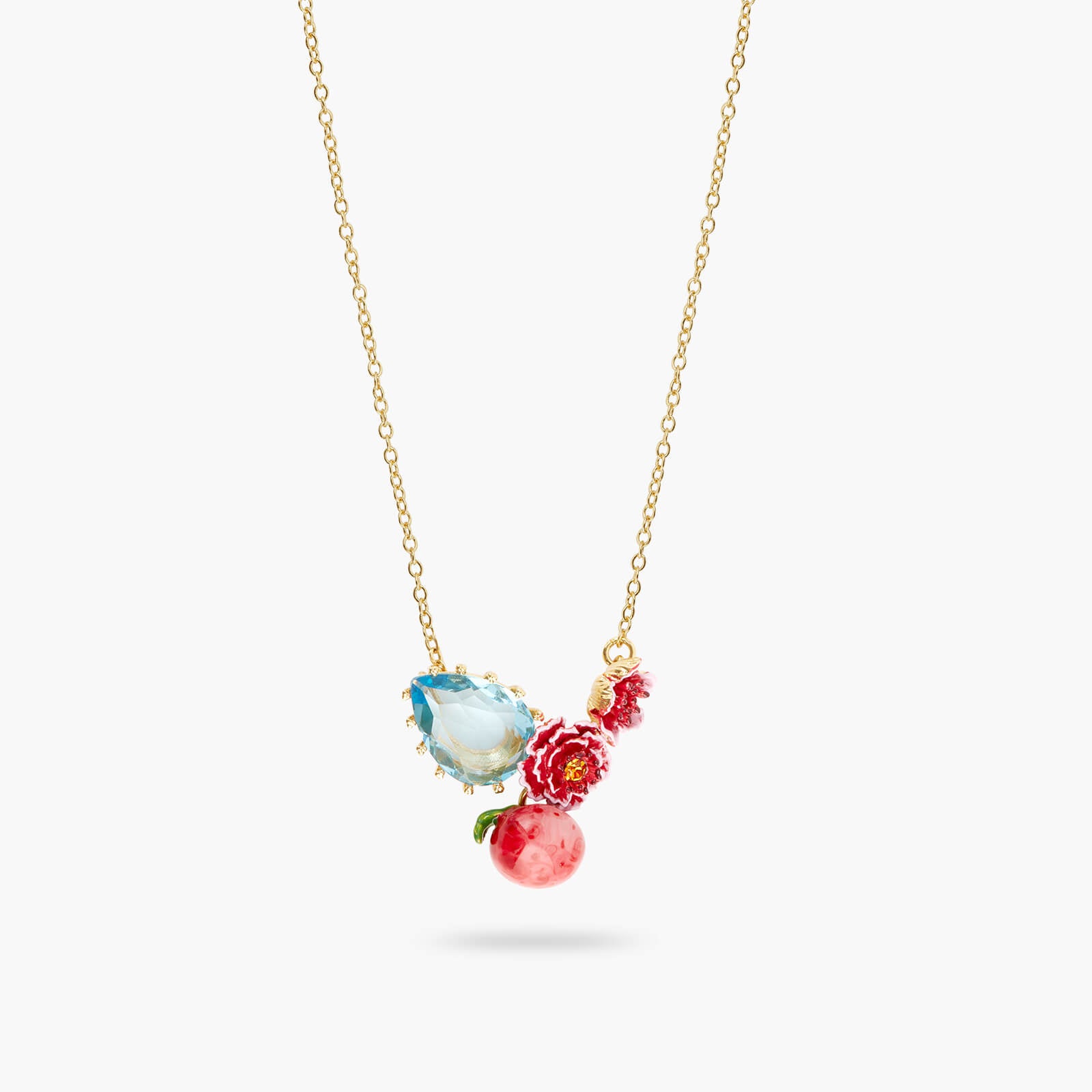 Pear cut blue stone and peach blossom necklace