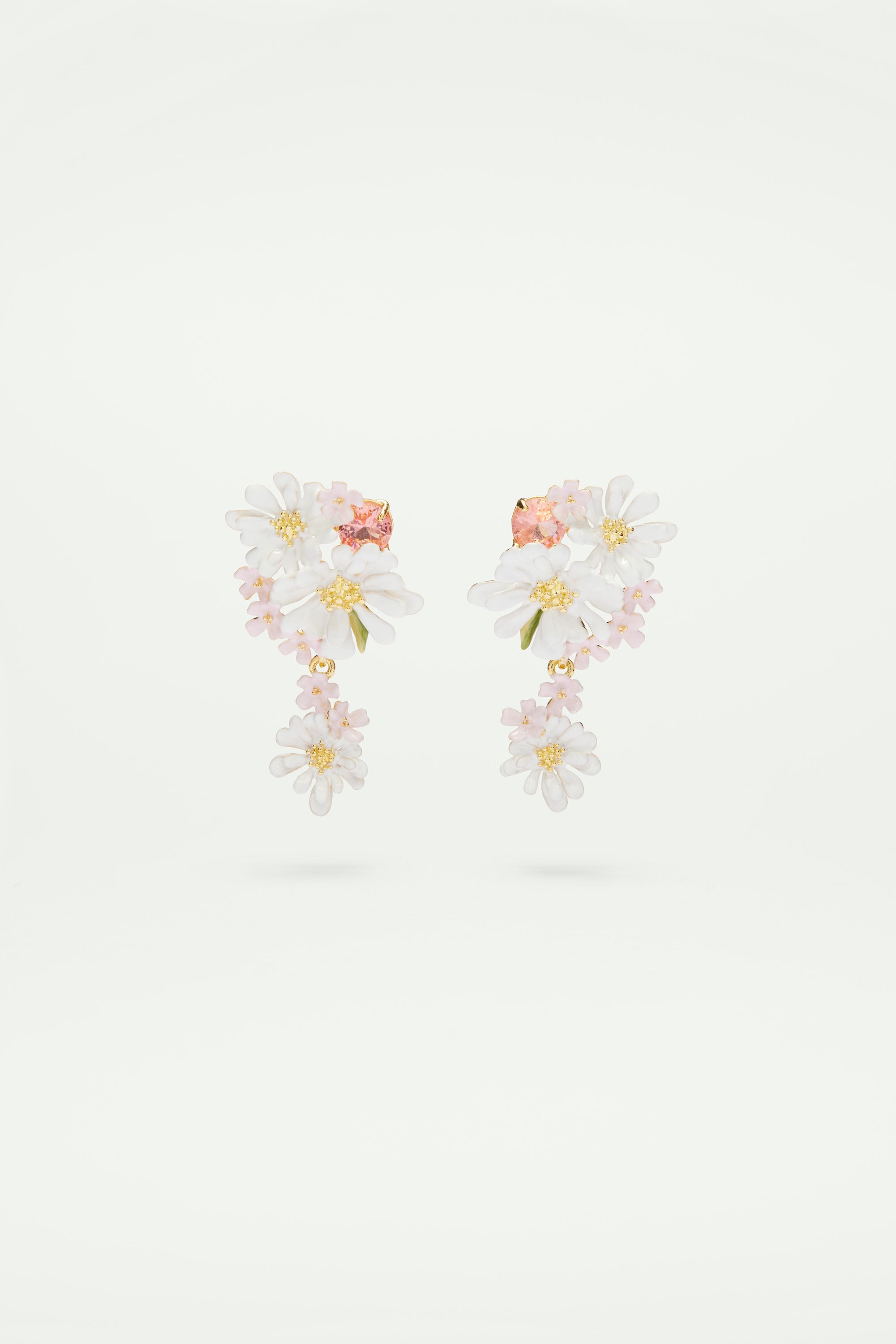 Verbena flower and round stone dangling post earrings