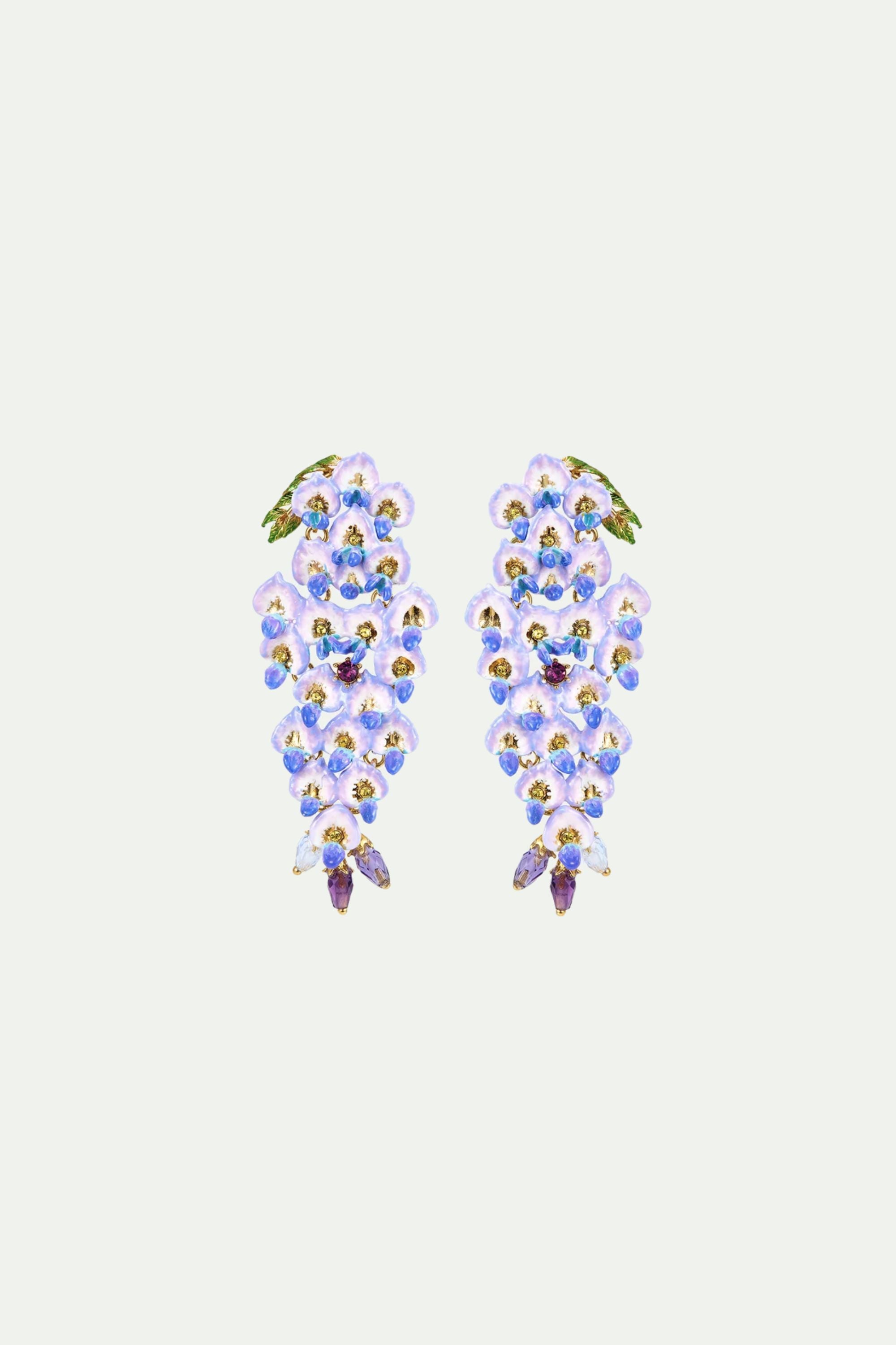 Blue wisteria and crystal earrings