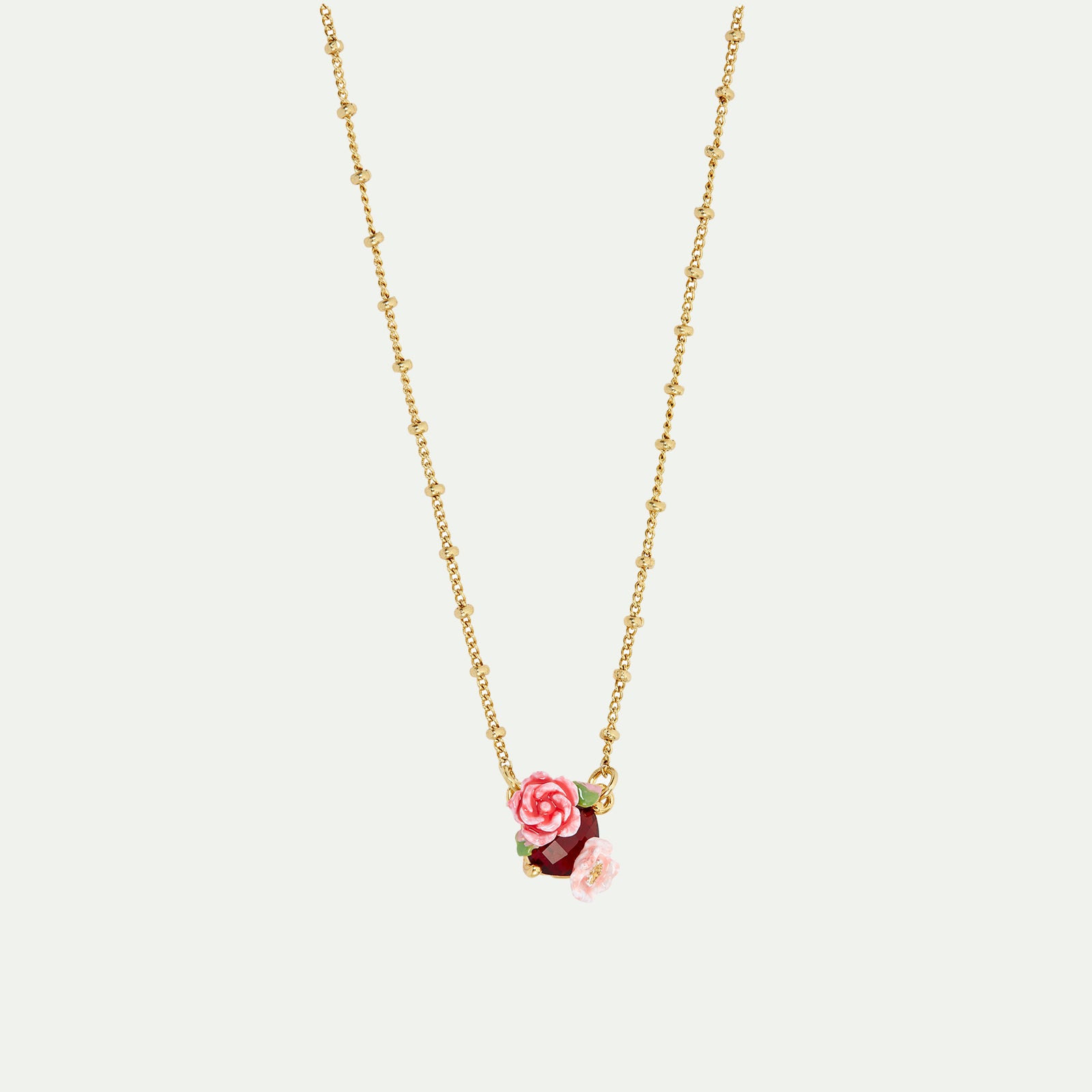 Wild rose and red garnet pendant necklace