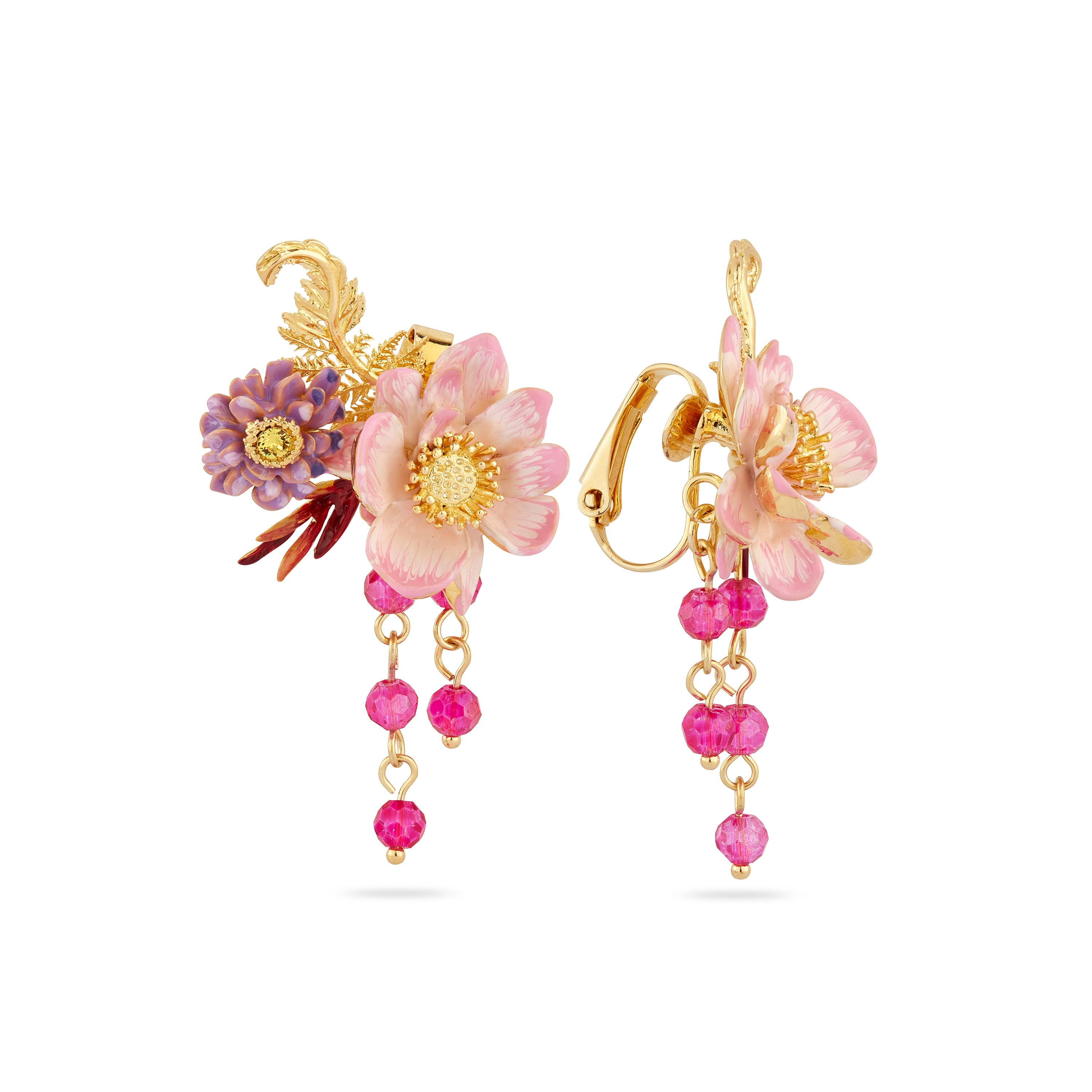 Aster and lotus flower post earrings