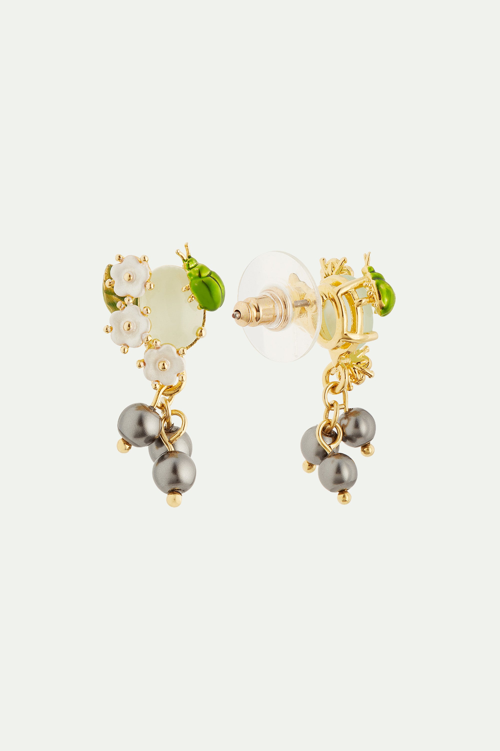 Blueberry and scarab beetle post earrings