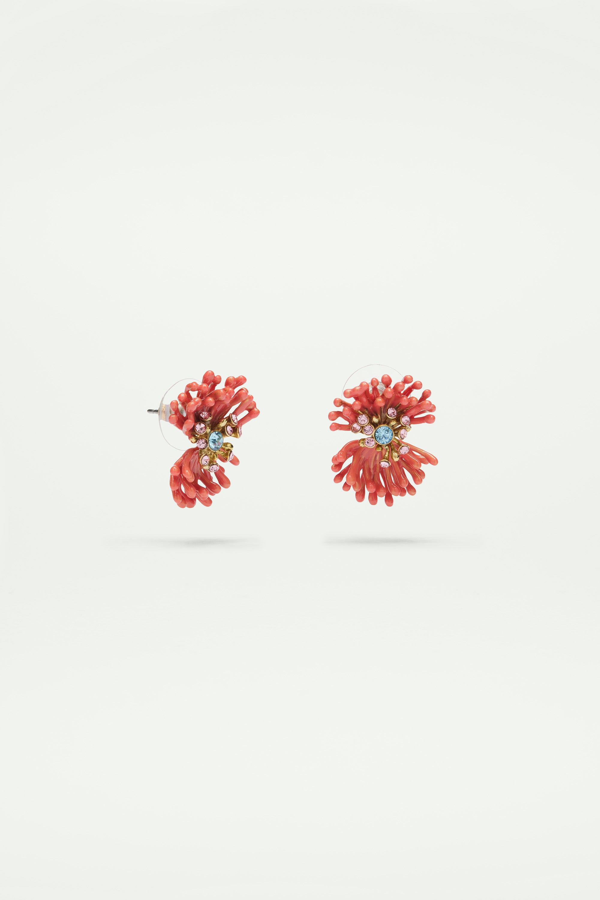 Pink anemone and colourful stone earrings