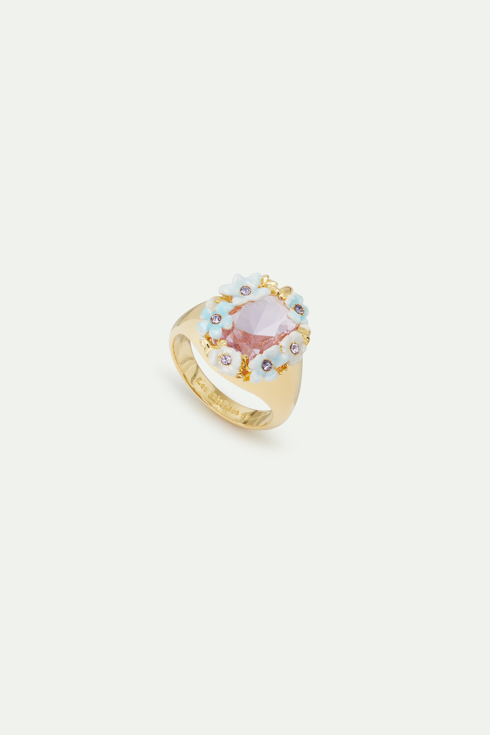 Round purple stone and blue flower wedding cocktail ring