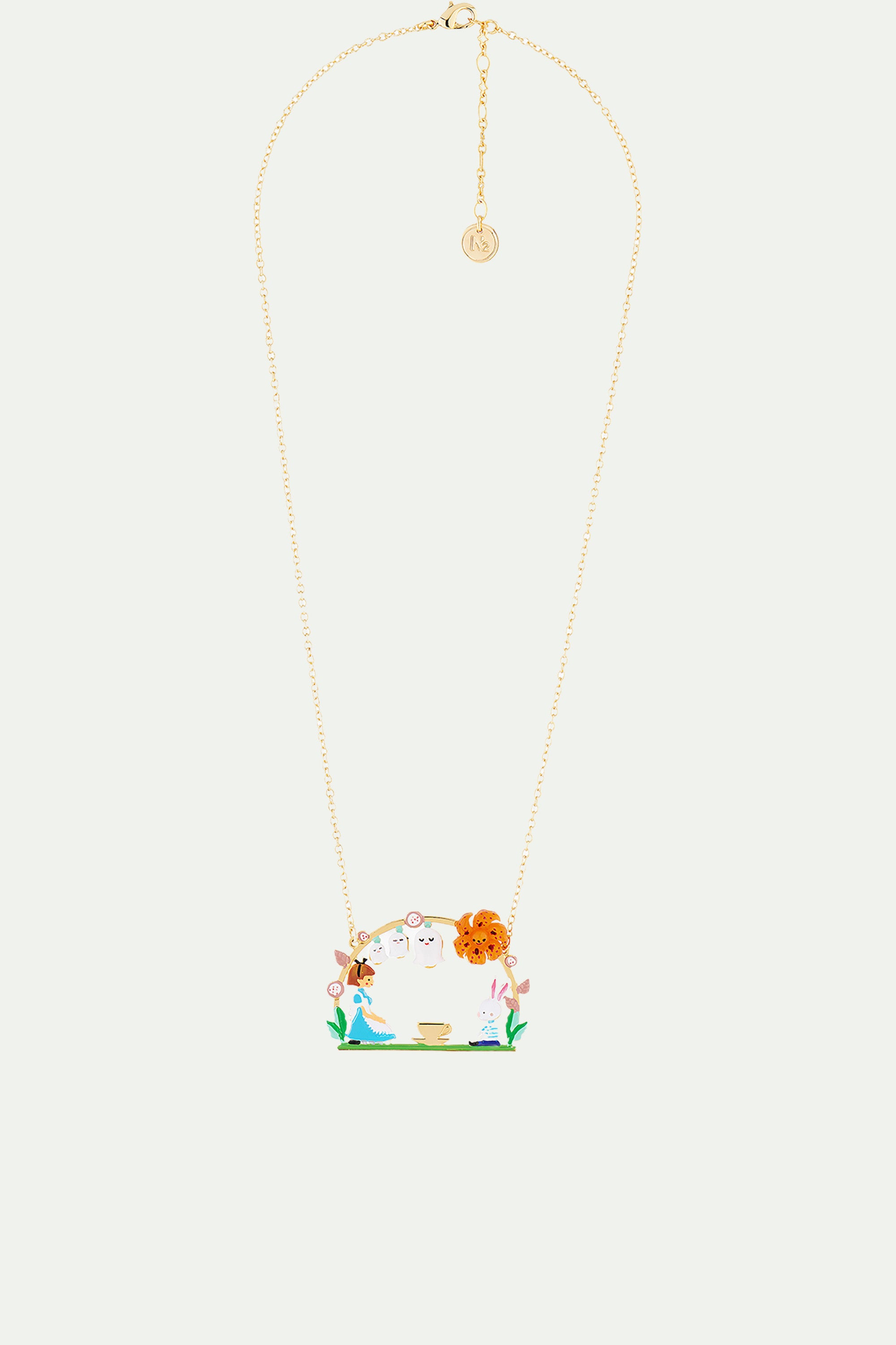 Alice and White Rabbit Tea Time Pendant Necklace