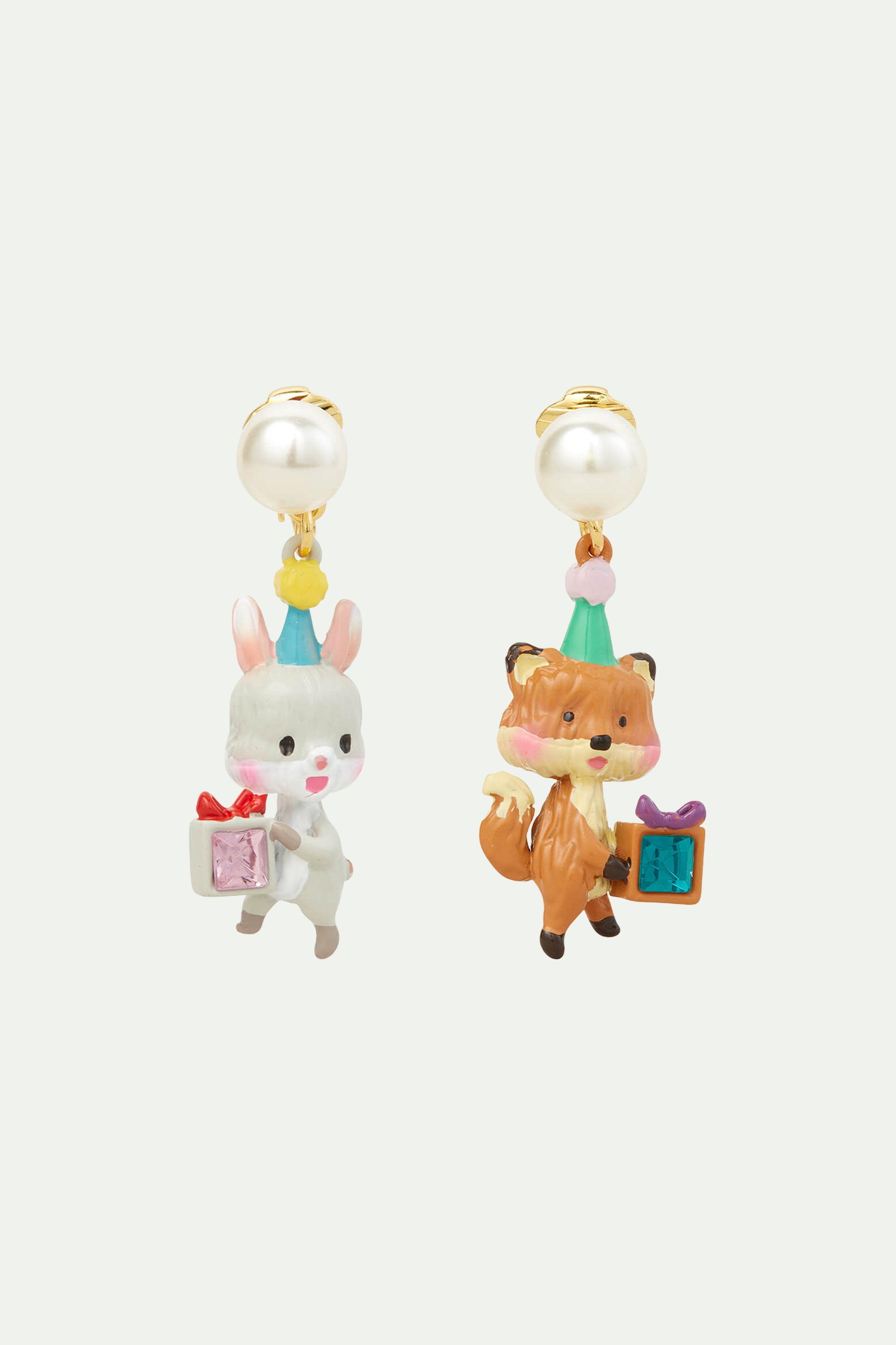 Asymmetrical Rabbit and fox post earrings