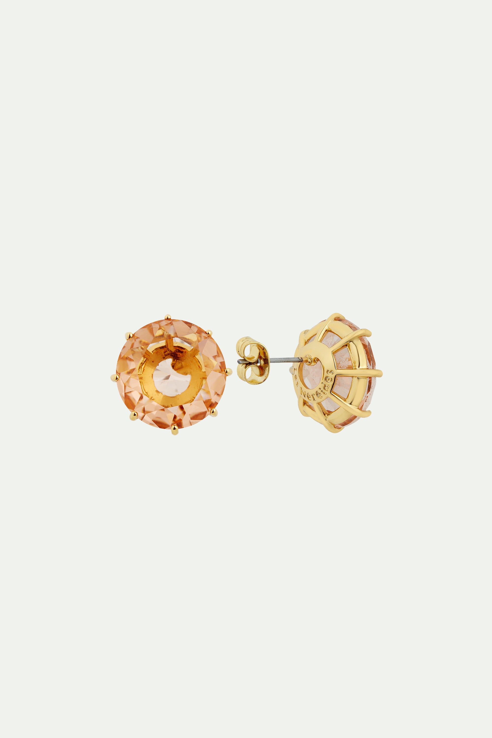 Apricot pink diamantine and round stone post earrings