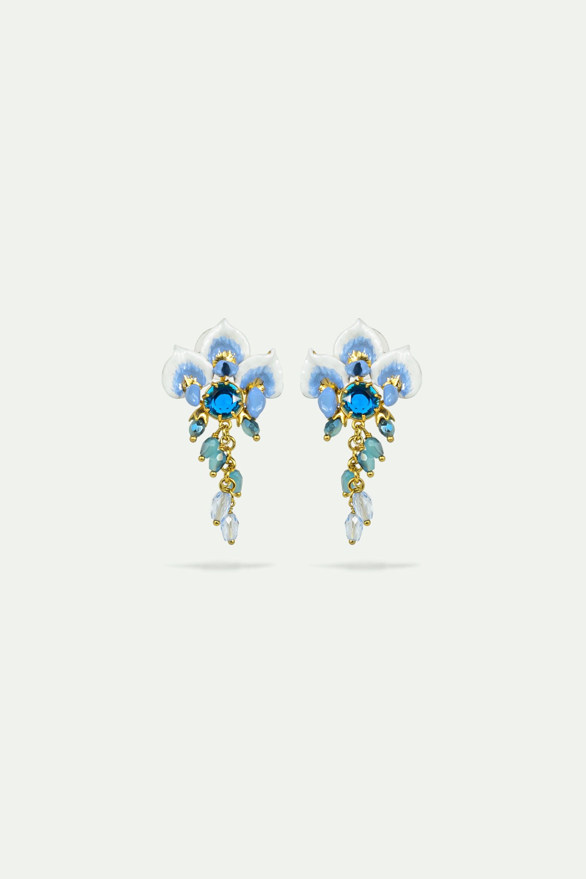 Wisteria and blue faceted glass earrings